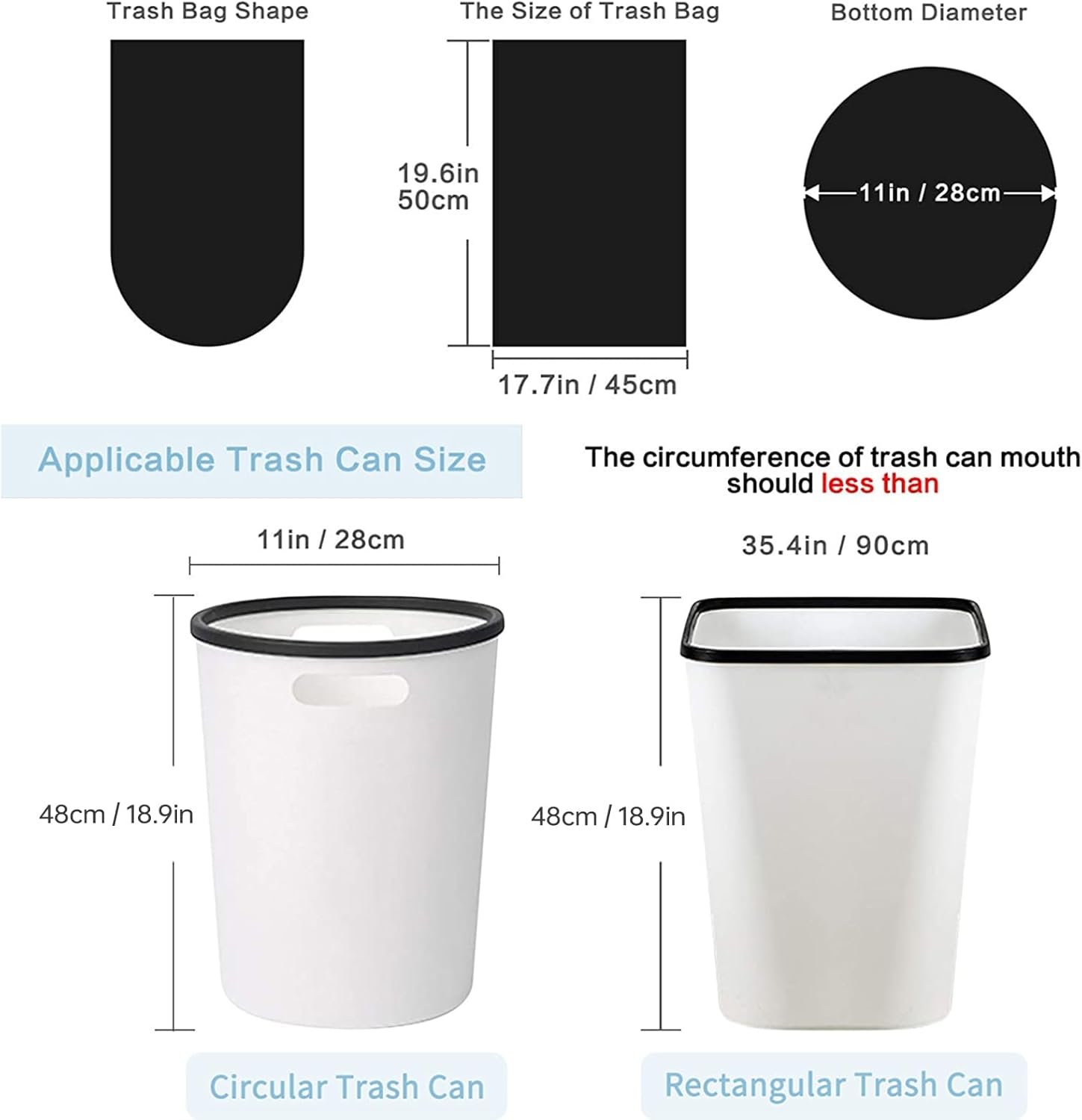 Ultiunison 50 Pcs Garbage Bags Trash Bin Bags, Bin Liner Plastic Rubbish Bags Multi-Purpose Small Garbage Bags for Kitchen,Bathroom,Office (Black, 45X50) image number 2