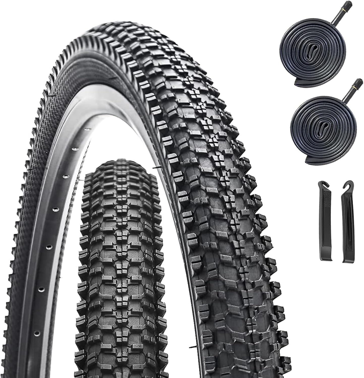 2 Pack Mountain Bike Tyre 24/26/27.5/29 Inch Foldable Replacement Bicycle Tyres 24X1.95 26X1.95 27.5X2.125 29X2.125 with 2 Bike Tyre Inner Tubes Schrader Valve
