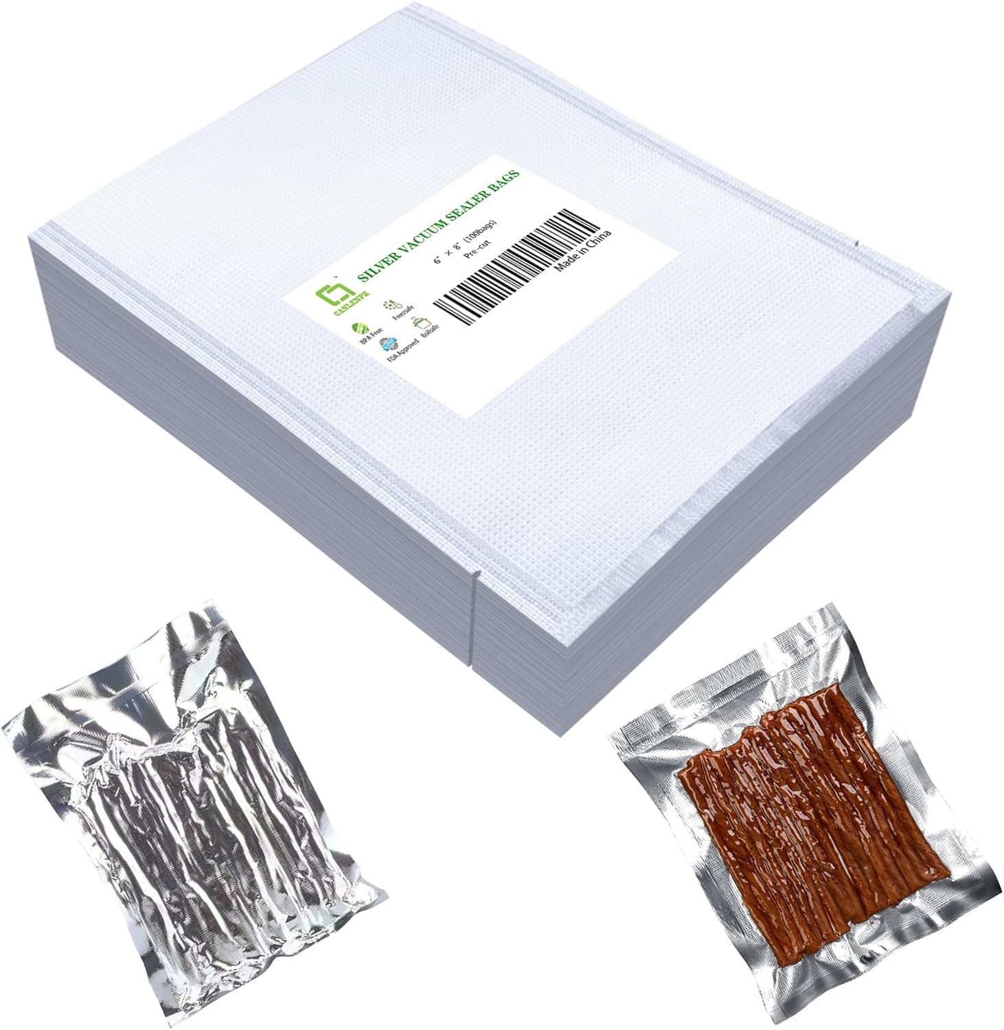 CANLENPK 6X8 Inch/15X20Cm Vacuum Seal Bags Black Back and Clear Front,Food Storage Bag,Seal Meal Snack Fruit Nut,Boil Steam Heat Freeze,Commercial Grade Heavy Duty Sealable Bags (100PCS, Black Back)