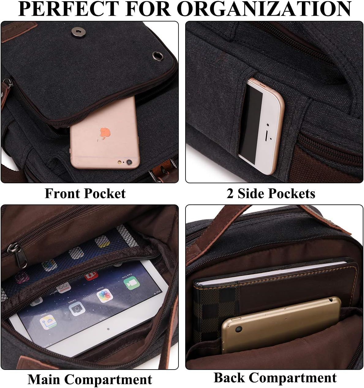 Small Messenger Bag for Men, RAVUO Water Resistant Canvas Satchel Purse Vintage Shoulder Crossbody Bag for Travel Work image number 4