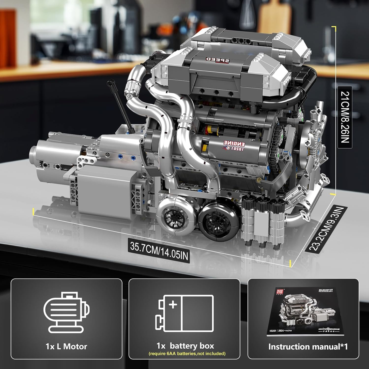 Mould King 10201 W16 Engine Assembly Kit - Build-Your-Own W16 Engine Toy 2024 Pieces, 16-Cylinder Gasoline Car Engine Replica Model Kit for Kids/Teens Ages 10+ image number 3