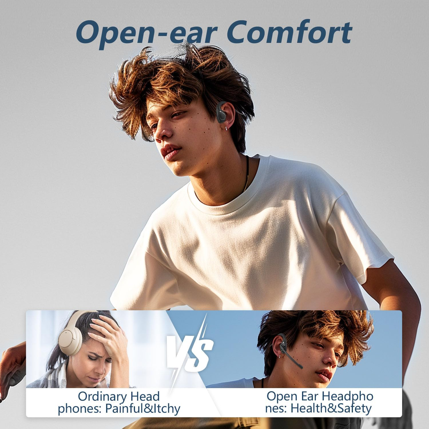 BANIGIPA Open Ear Headphones, Air Conduction Bluetooth Headset, Wireless Earphones Stereo W/Noise-Canceling Boom Microphone, 8 Hrs Playtime, Light and Comfortable for Cell Phone Sport Office Driving image number 3