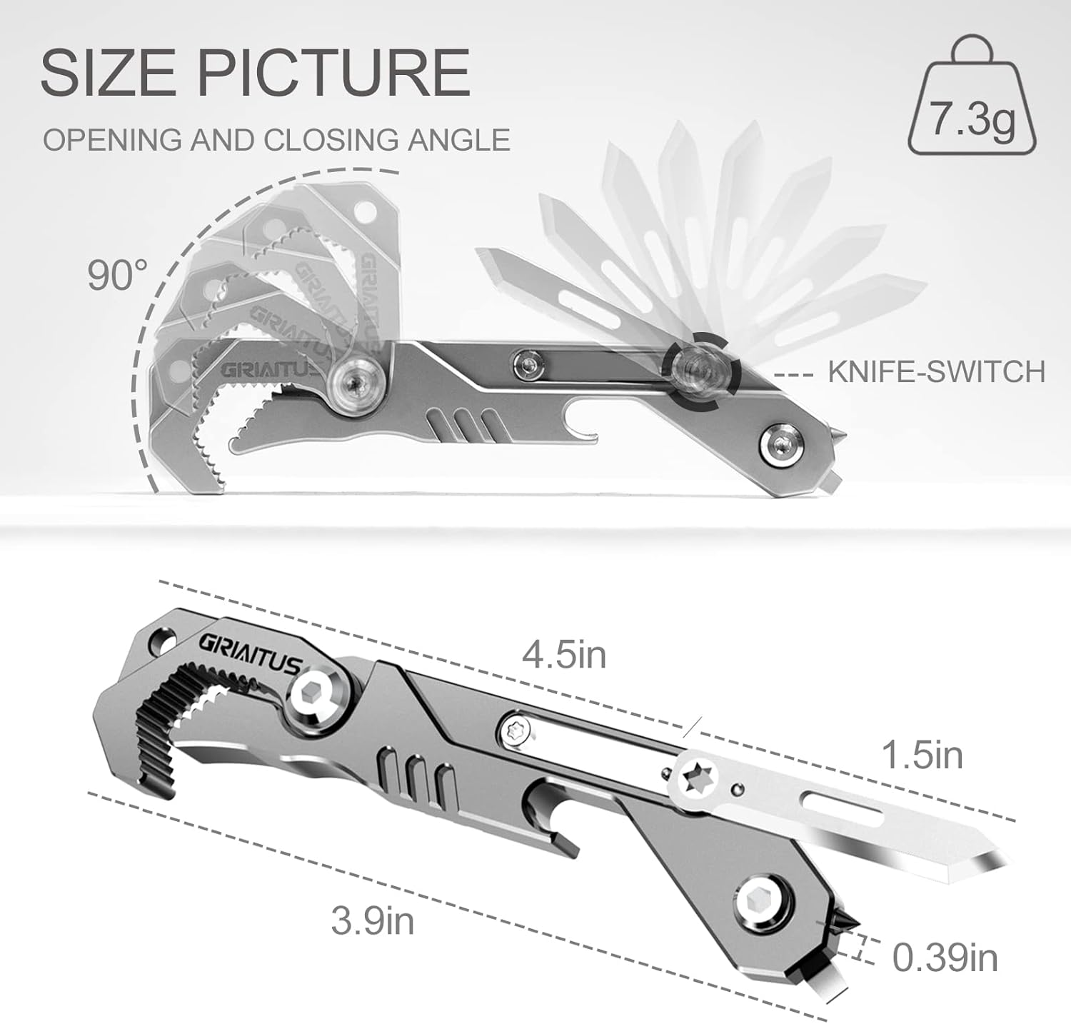 EDC Multitool 7 in 1 with Knife, Wrench, Folding Knife, Screwdriver, Bottle Opene, Ruler, Urgent Car Window Breaker and Seatbelt Cutter, EDC Pocket Multi Tool for Gifts for Men (Bright Silver) image number 2