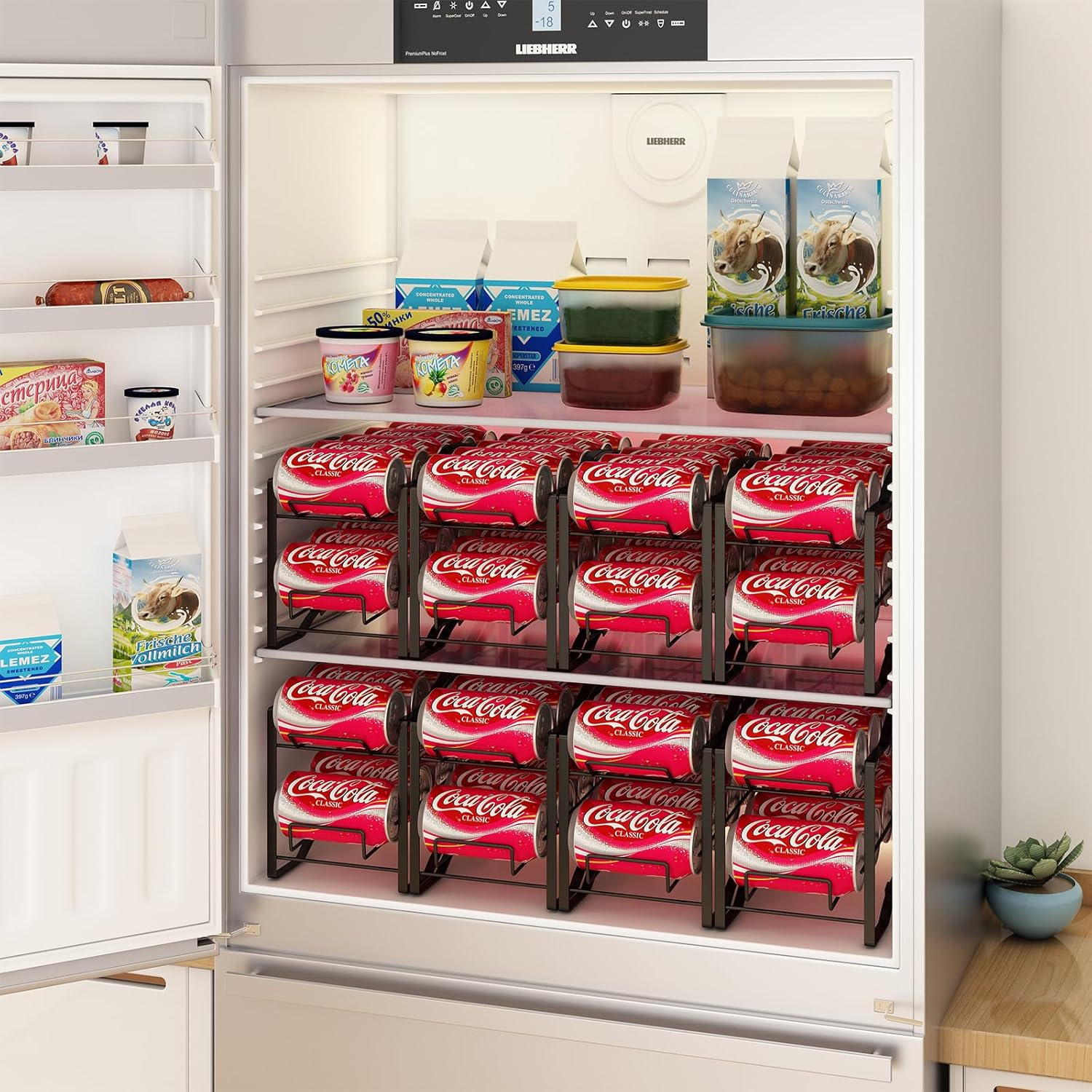 GILLAS 4 Pack Soda Can Organizer Rack for Pantry, Stackable Beverage Soda Can Storage Dispenser Holder for Refrigerator, Cabinet, Black image number 1