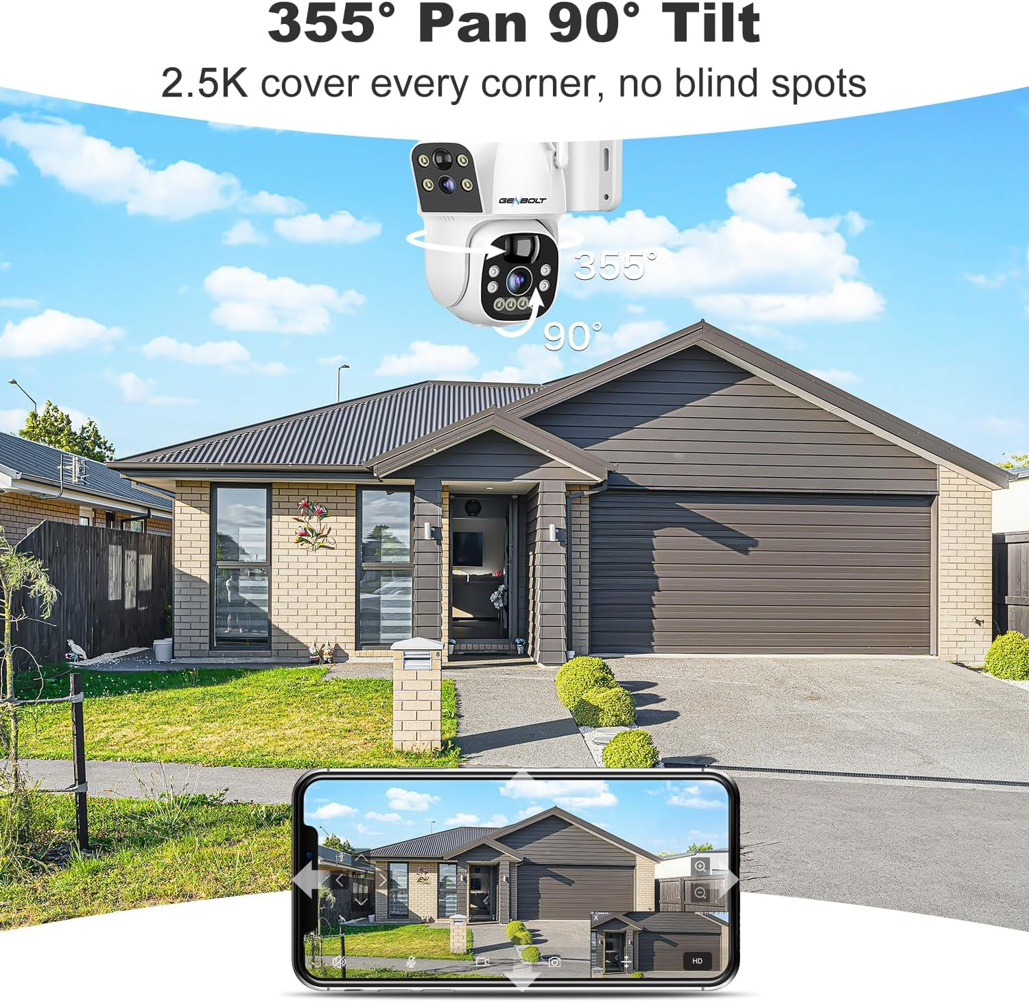 GENBOLT Solar Wifi Security Camera Outdoor Wireless, 8W 15600Mah Battery Powered Home Surveillance Camera CCTV with Dual View, Dual Lens Spotlight IP Camera with Color Night, PIR Detection image number 5