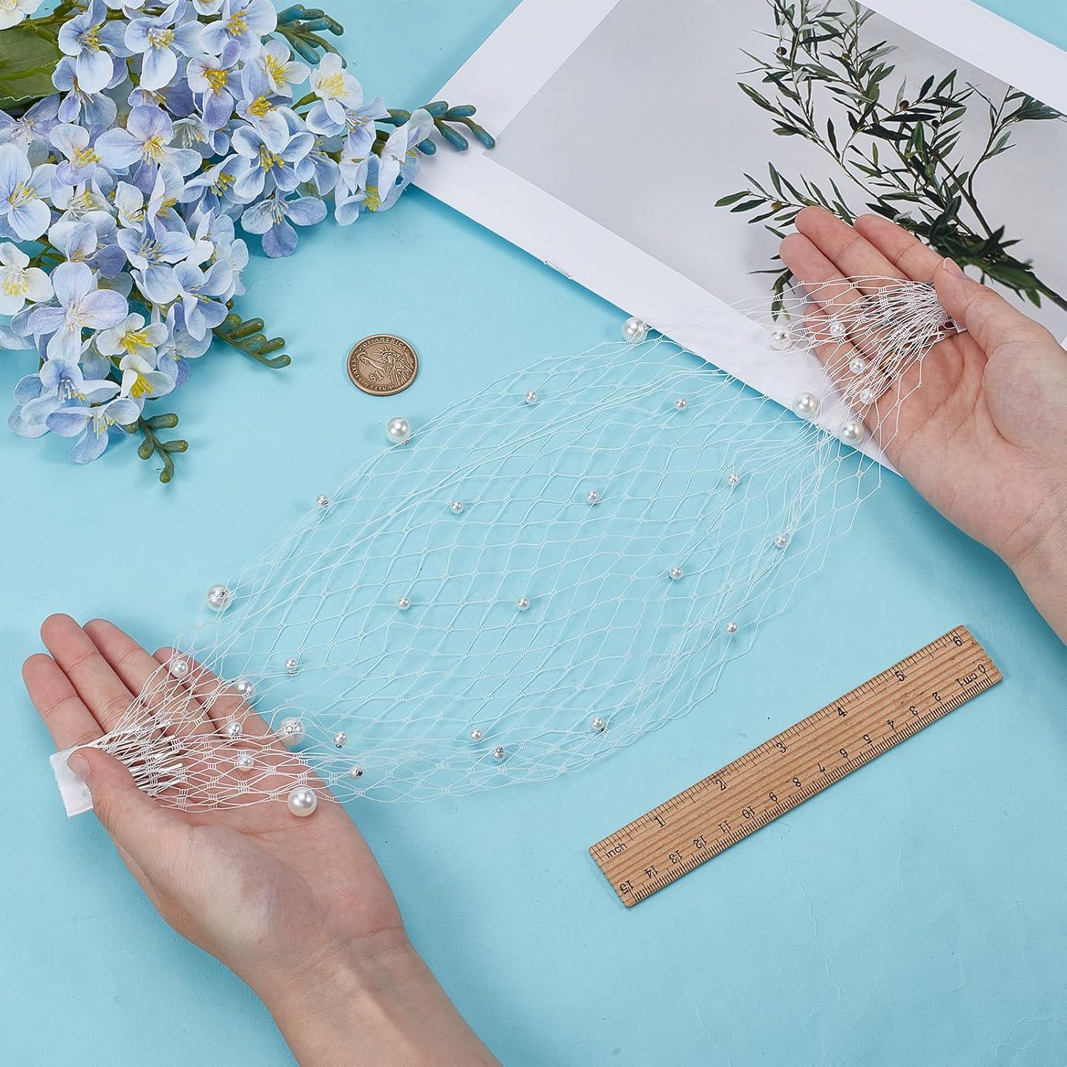 NICENEEDED 1920S Flapper Fascinator Net Veil White Bird Cage Face Veil Fascinator Veil for Bridal Weddings Tea Party for Women image number 4