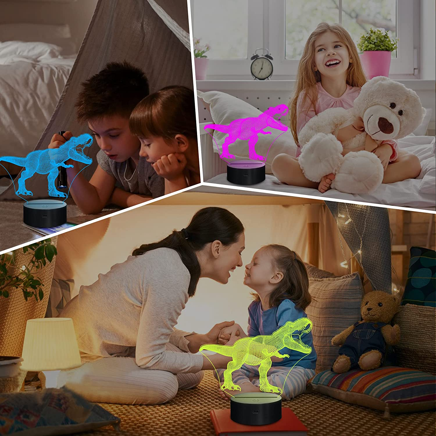 Dinosaur Night Light, Lampeez 3D T-Rex Bedside Lamp with Remote Control 16 Colors Changing Kids' Room D&eacute;cor Birthday Xmas Halloween Gifts for Child Baby Boy image number 5