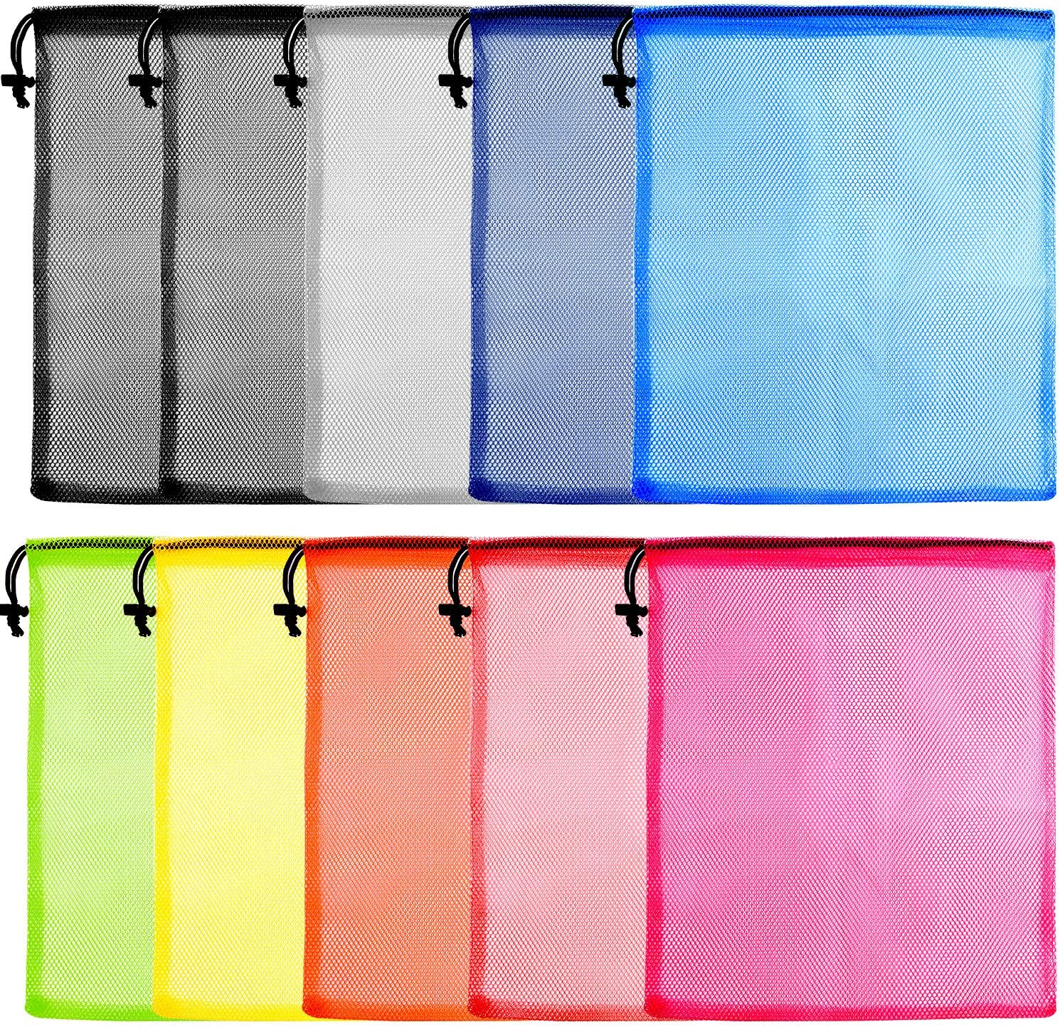 KUUQA 10 Pcs Mesh Drawstring Bag, Laundry Bag, Mesh Stuff Sack, Golf Ball Bag, Nylon Mesh Bag for Storage, Travel and Sports (Colorful, 13"X15.5")
