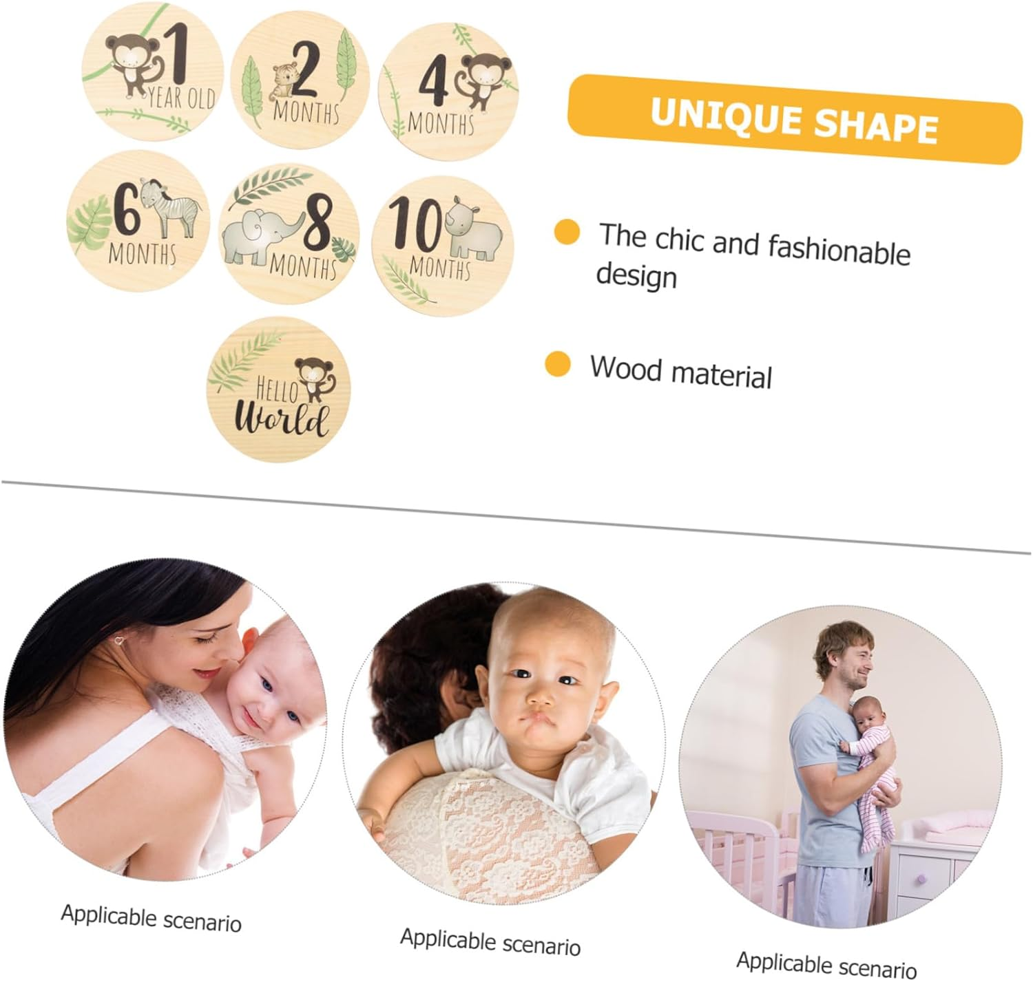 7Pcs Monthly Milestone Wooden Discs Decorative round Announcement Cards for Newborn Photography Fine Markers for Boys