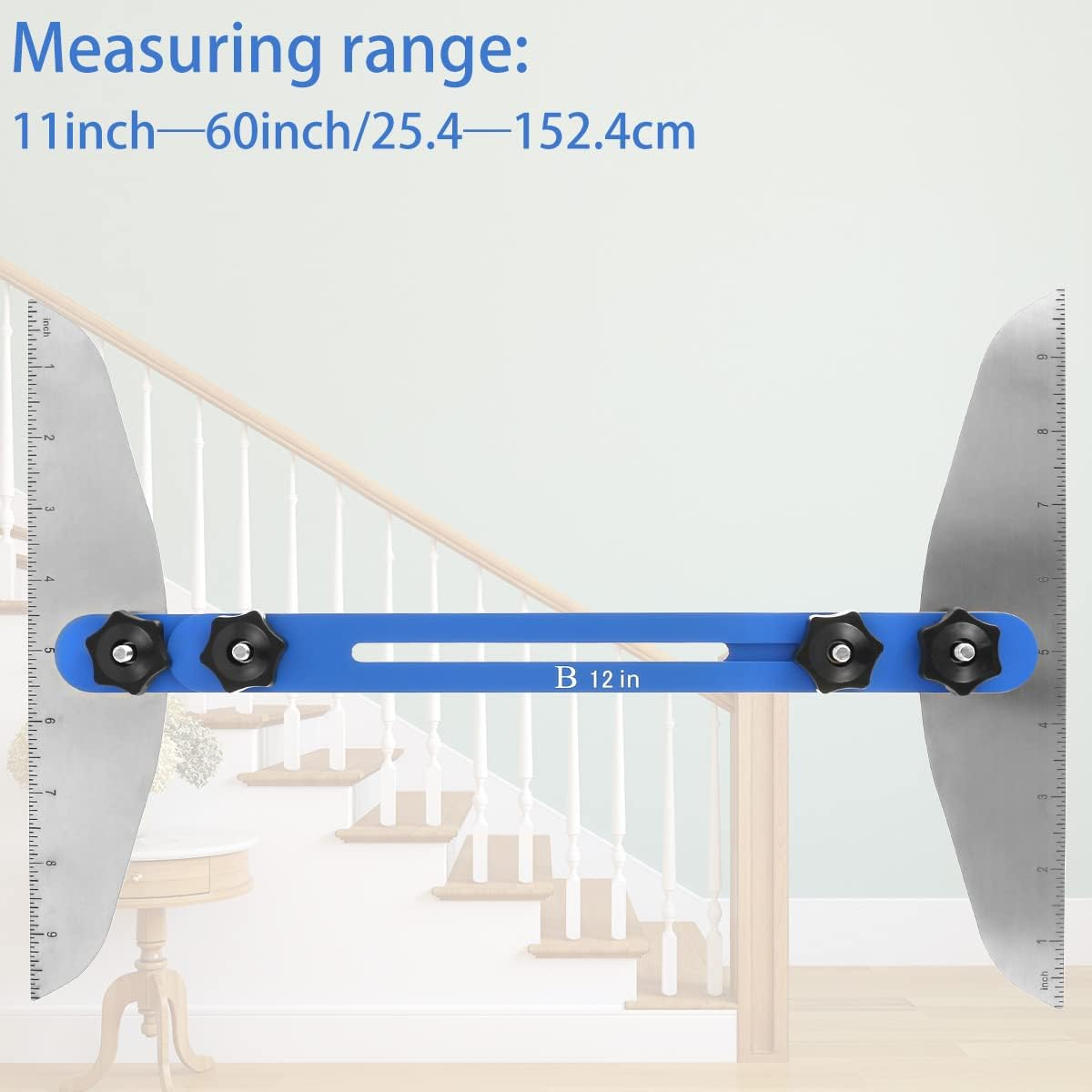 Stair Tread Gauge Template Tool, Adjustable Aluminum Alloy Measuring Stair Tool, 11-60 Inch High Precision Stair Tread Jig for Stairs Risers Partitions Shelf and Cutting Drywall image number 2
