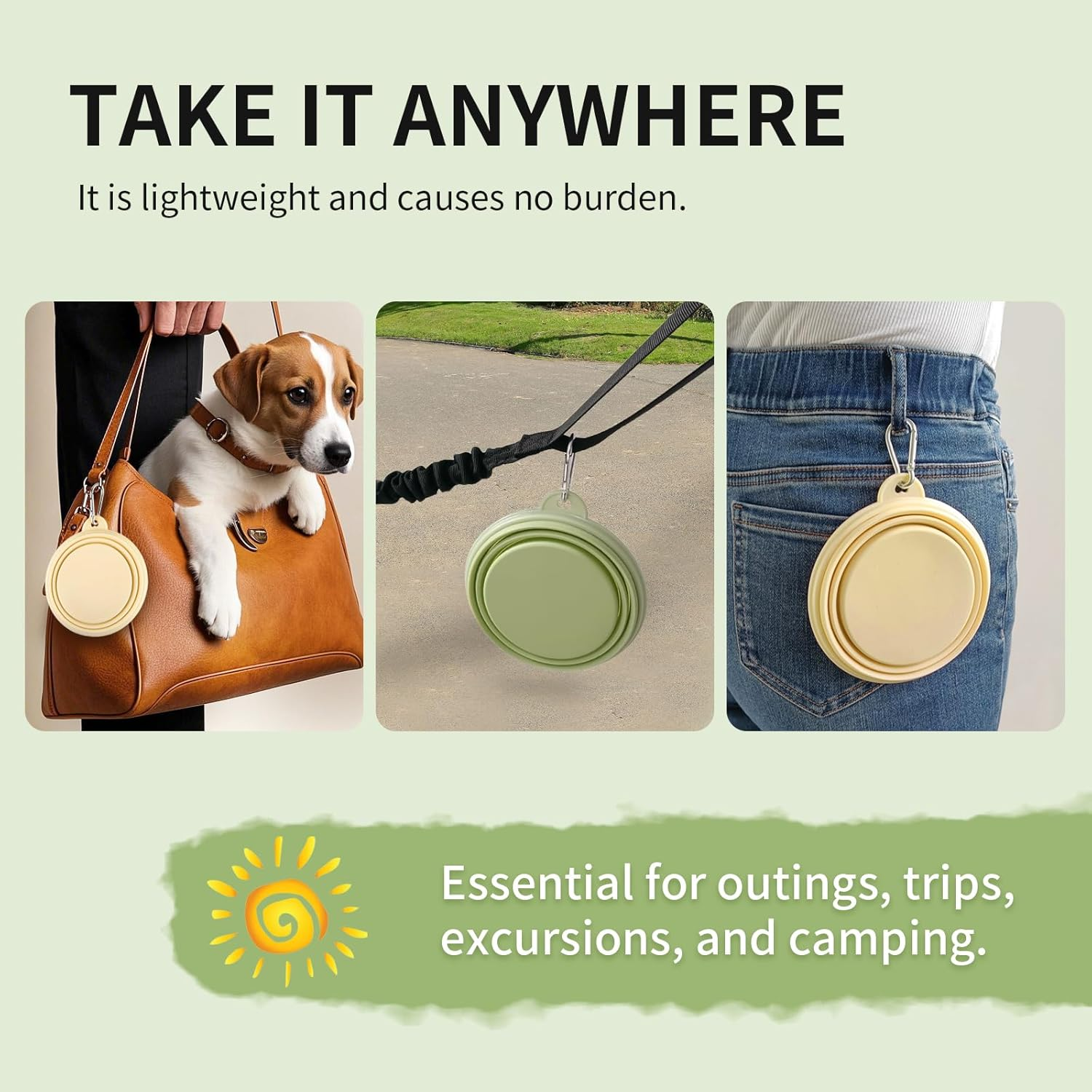 Collapsible Dog Bowls 2-Pack, Portable Travel Dog Bowl with Carabiner, Food-Grade Silicone Pet Bowl for Hiking, Walking(Macaron Yellow and Green) image number 5