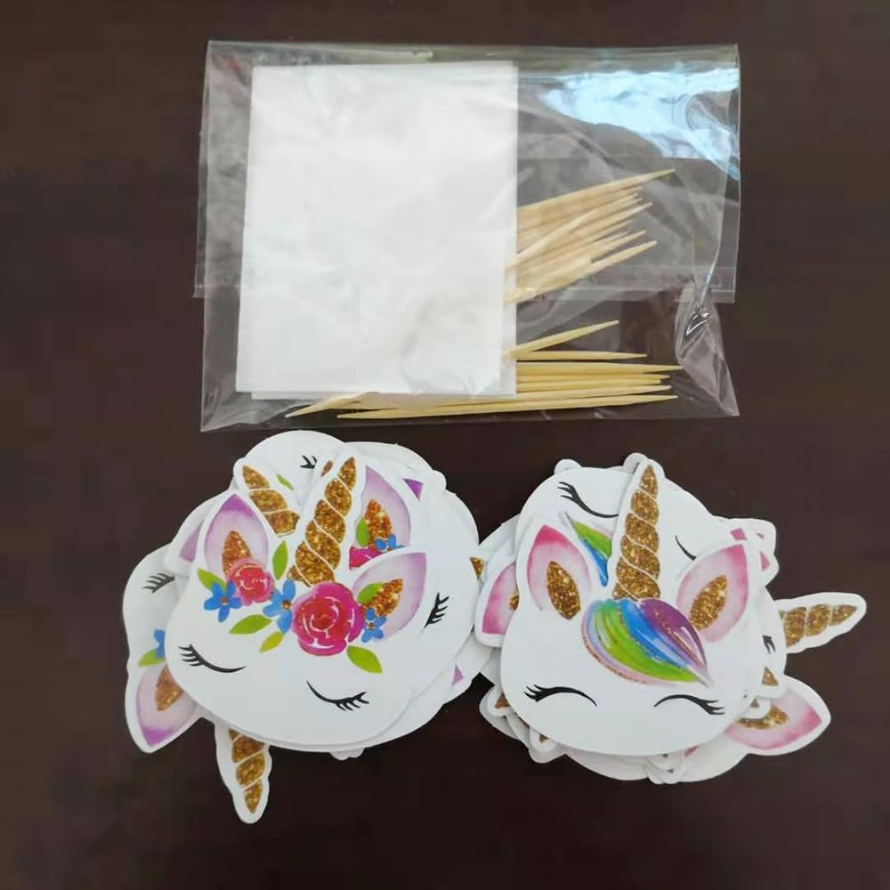 Unicorn Cake Toppers,24 Pcs Unicorn Cupcake Toppers Cake Decorations Double Side Birthday Cupcake Topper,For Girls Kids Women Baby Shower Unicorn Themed Party Supplies image number 3