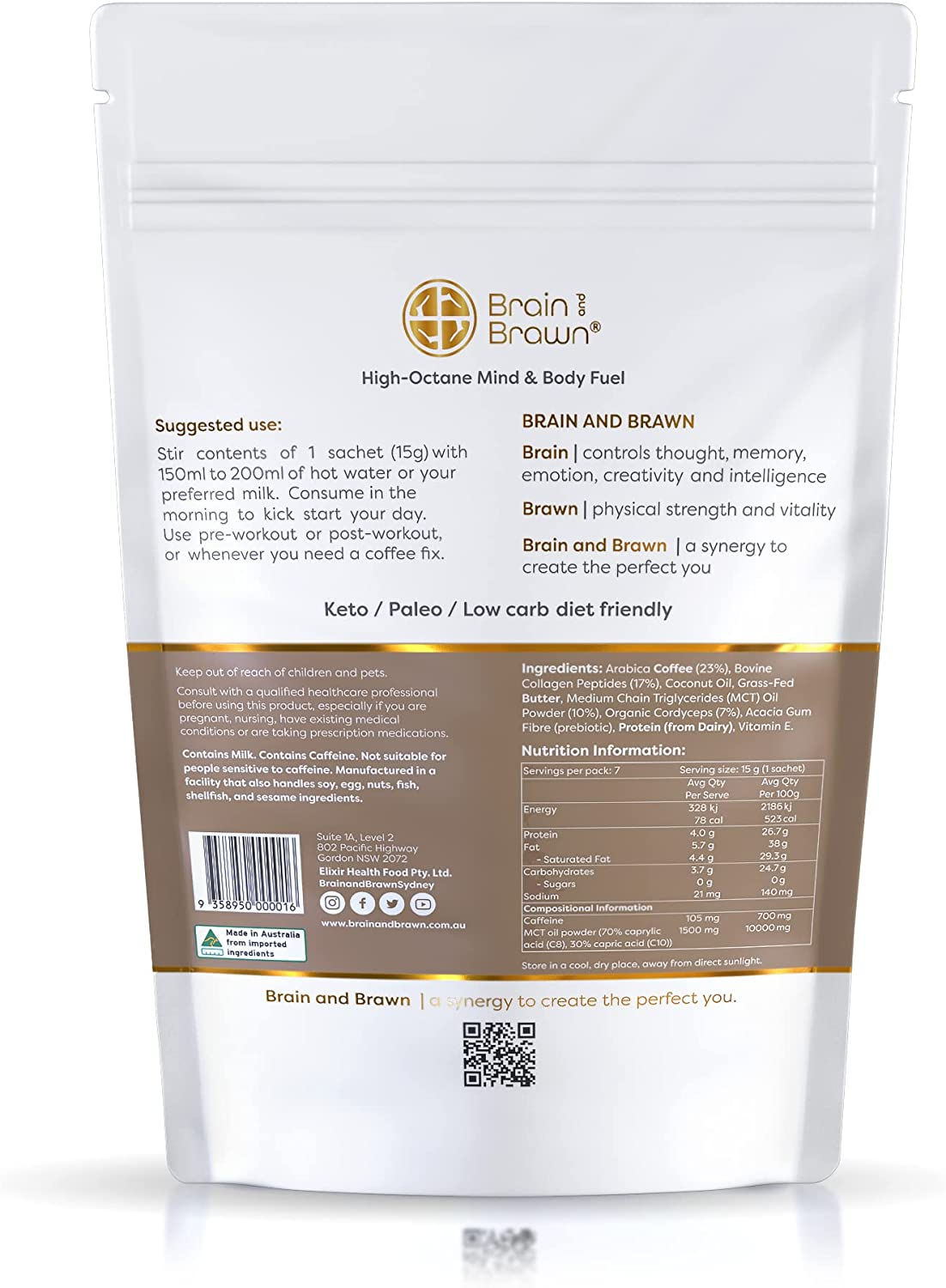Synergy Collagen Coffee (7 X 15G Sachet) with Organic Cordyceps and Collagen Peptides for Skin, Hair and Nail Health, MCT Oil, Organic Cordyceps and Acacia Fibre, 100% Arabica Coffee, Unsweetened, All-In-One Beauty Coffee 105G (7 Serves) image number 2