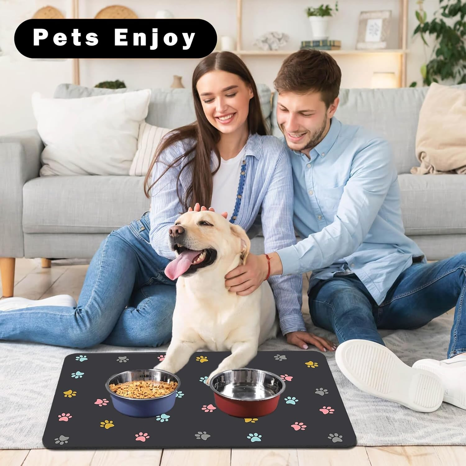 Bowl Mat Dog Waterproof Pet Feeding Mats Silicone Pet Mat Absorbent Quick Drying Cat Mat for Pets for Rabbits Hamsters and Other Animals (50 X 30 Cm) image number 6