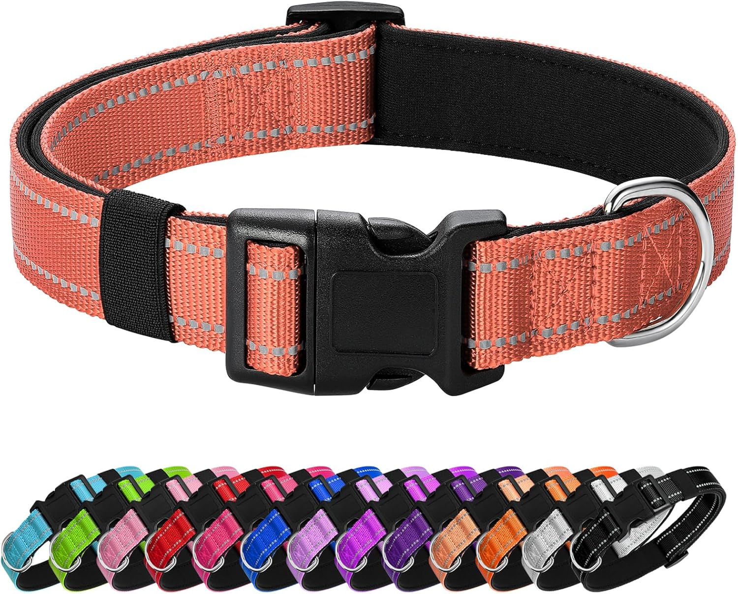 Penseepet Reflective Dog Collar Padded with Soft Neoprene Breathable Quick Release Basic Dog Collars for Medium Large Dogs Blue Boy Girl