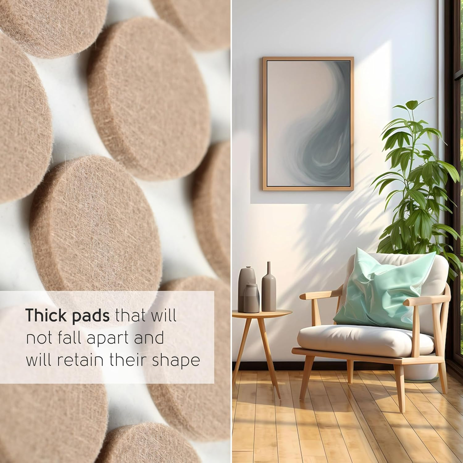 Felt Furniture Pads, 25 Mm round Floor Protectors for Furniture Legs, 48 Set of Felt Chair Leg Floor Protectors, Self Adhesive Felt Pads for Furniture Feet, Furniture Felt Pads for Hardwood Floors