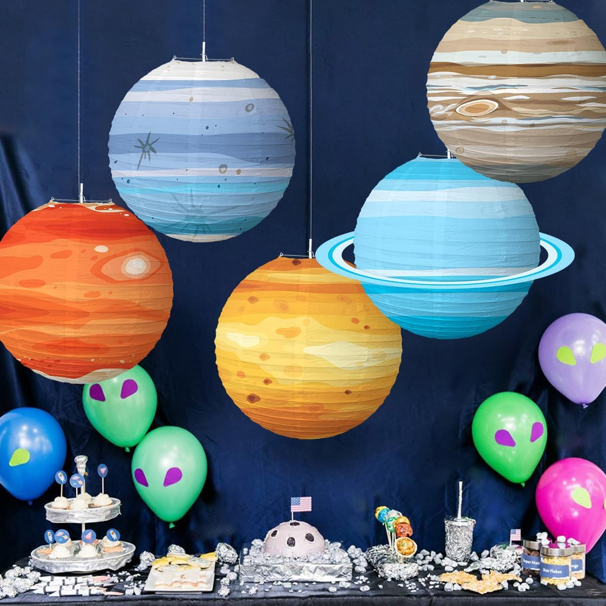 Pack of 8 Planet Paper Lanterns, Space Themed Lanterns, Hanging Planet Lanterns, Solar System, Paper Lanterns for Classroom, Science, Birthday, Patry Decorations, Multicoloured image number 6