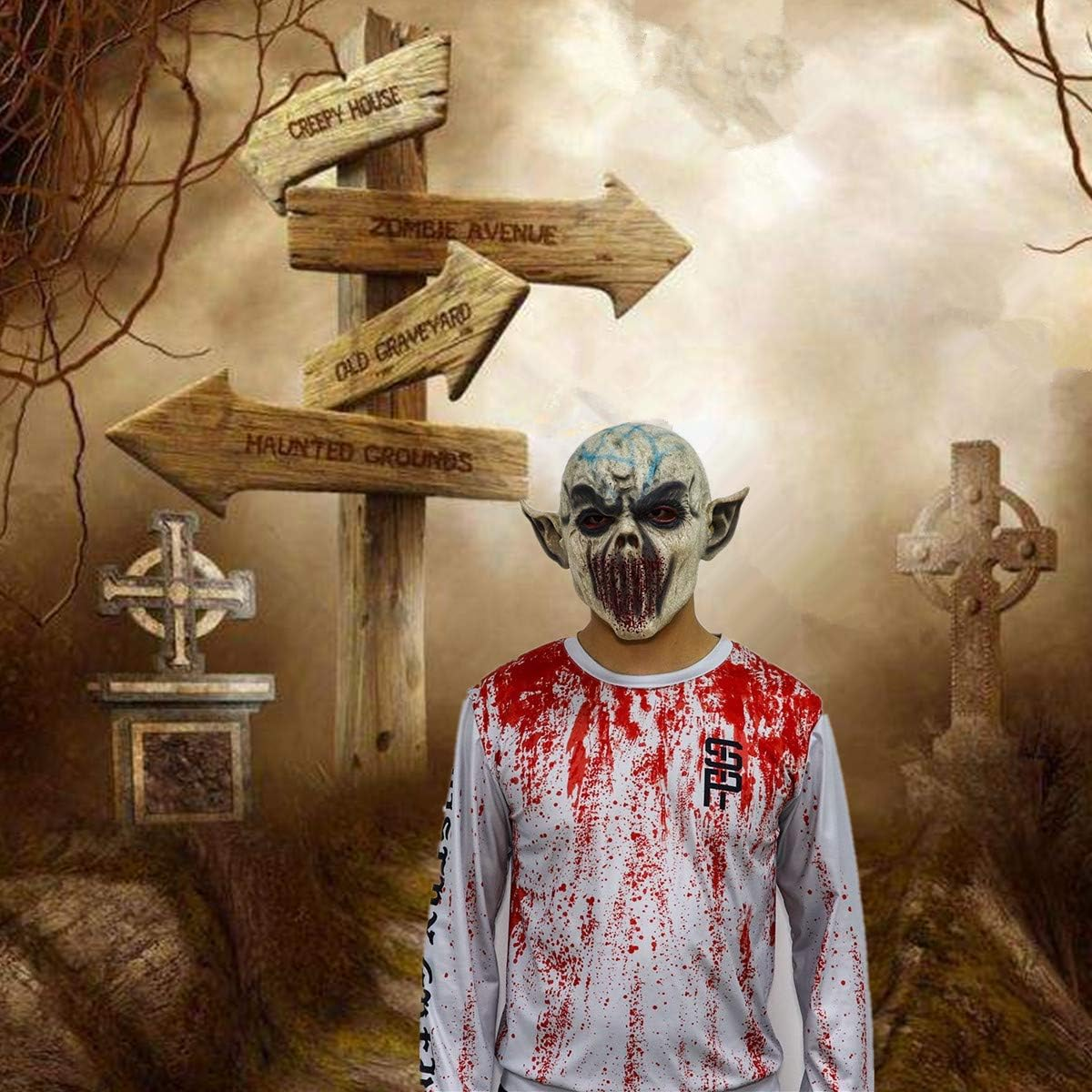 The Puppet Mask,Saw Cosplay Jigsaw Dress up Mask Costume,Halloween Latex Scary Mask with Hair image number 1