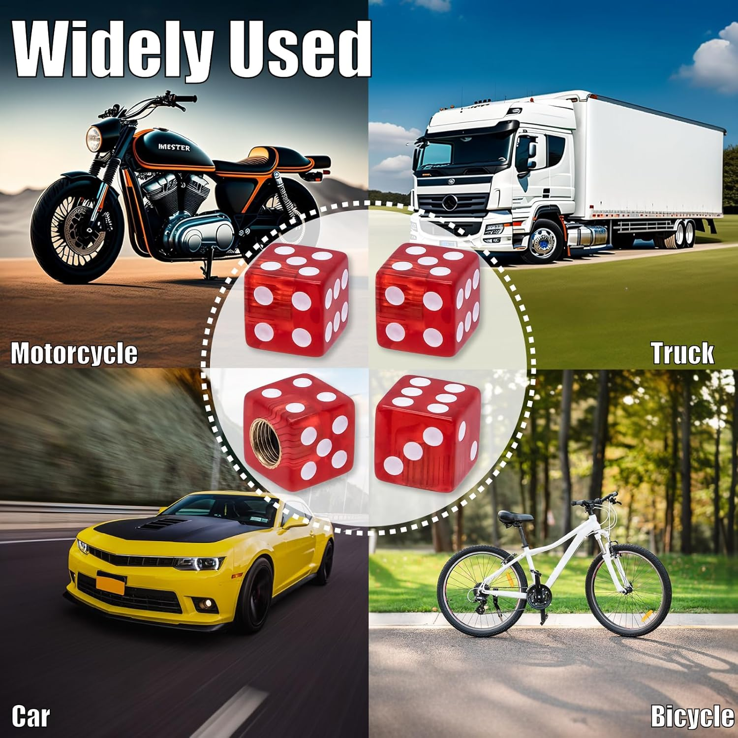MEAJOO 4PCS Dice Shape Tire Valve Stem Caps, Universal Copper Core Dustproof Tire Valve Stem Covers for Cars, SUV, Trucks, Bikes, Motorcycles, Bicycles(Red) image number 6