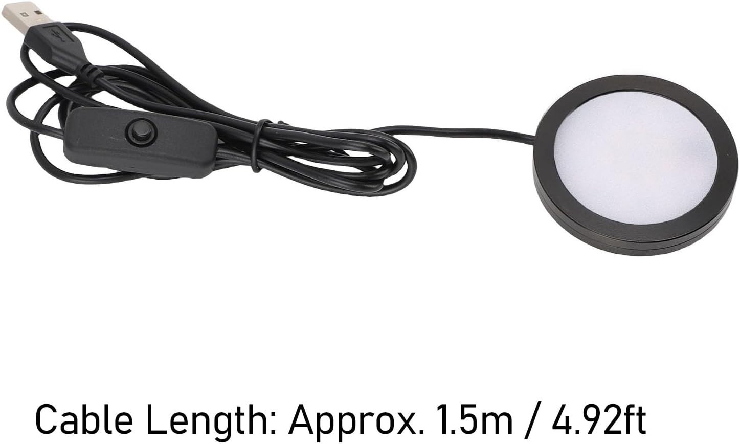 Cocoarm LED round Light, 5V Ultra Thin Aluminum Casing Mini Spotlight 1.5M USB Cable for Ceiling Bedroom Kitchen Display Cabinet Restaurant image number 5