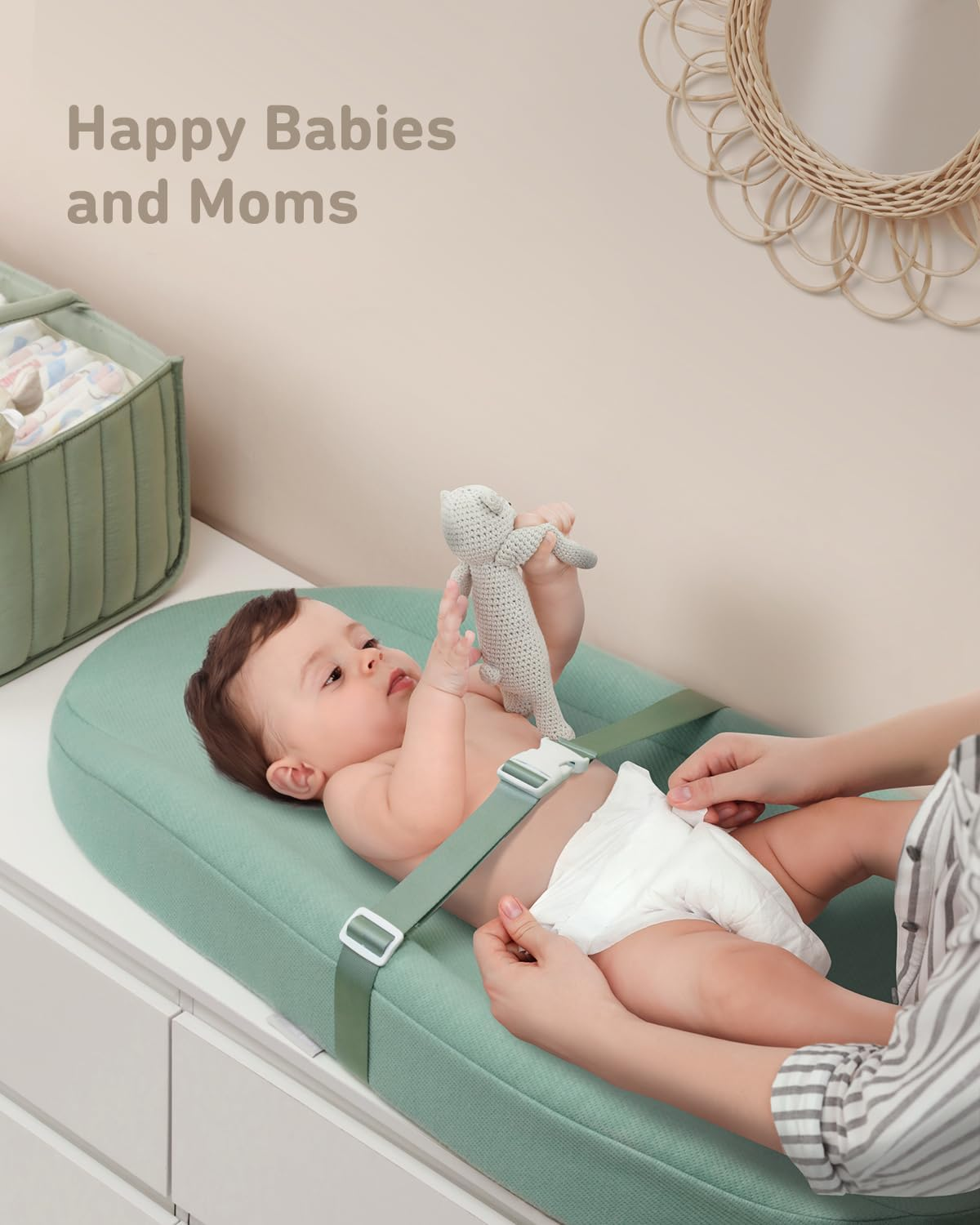 Blissful Diary Baby Changing Pad with Waterproof Lining Foam, Includes a Soft & Washable Cover, Contoured Changing Table Pads for Dresser Top with Non-Slip Bottom, 32&rdquo;&times;16&rdquo; (Green, Avocado) image number 5