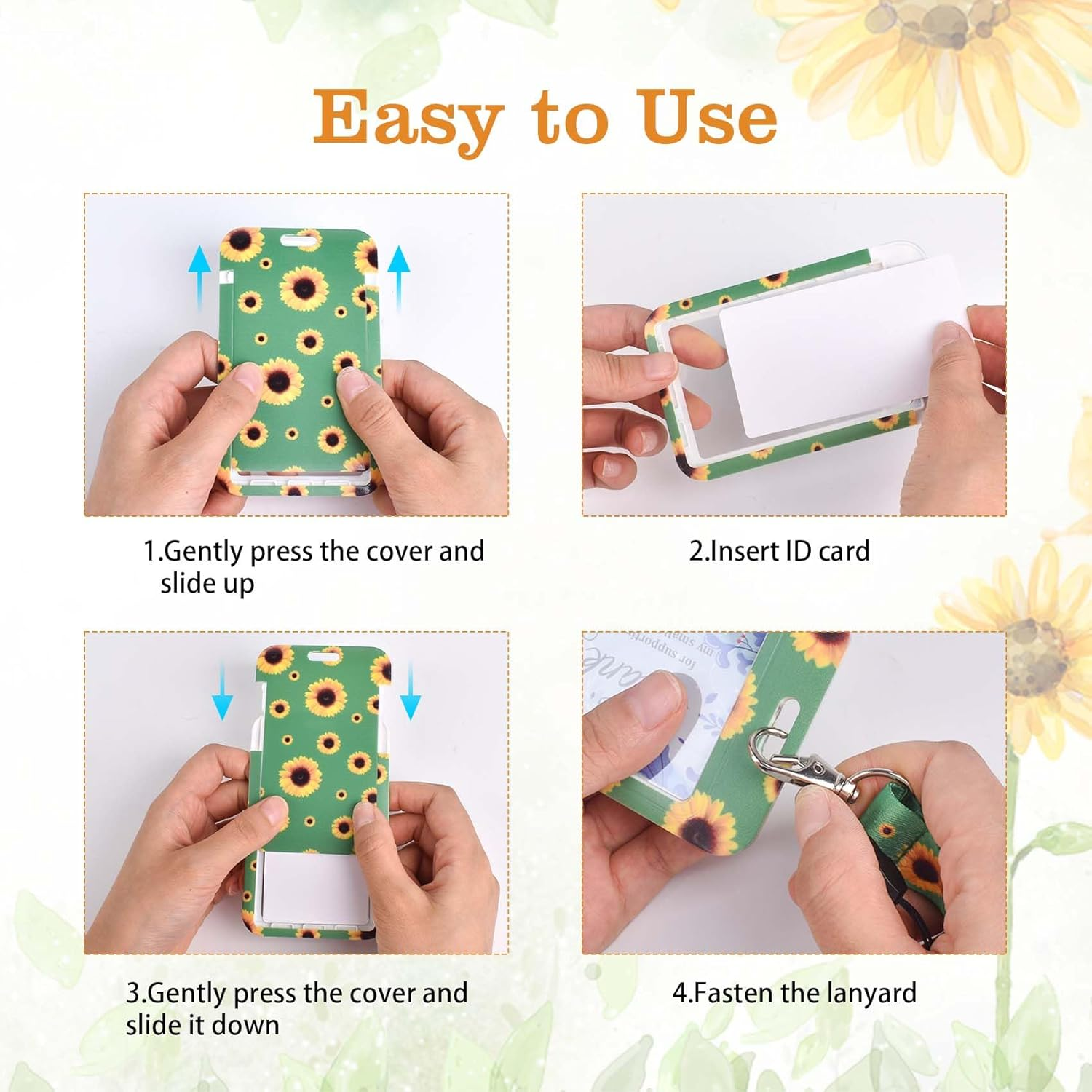 DUMING-IN ID Badge Holder with Detachable Neck Lanyard Strap, Sunflower Lanyard Hidden Disability with Card Holder, Sunflower Badge Holder for Nurse Doctor Teacher Student image number 3