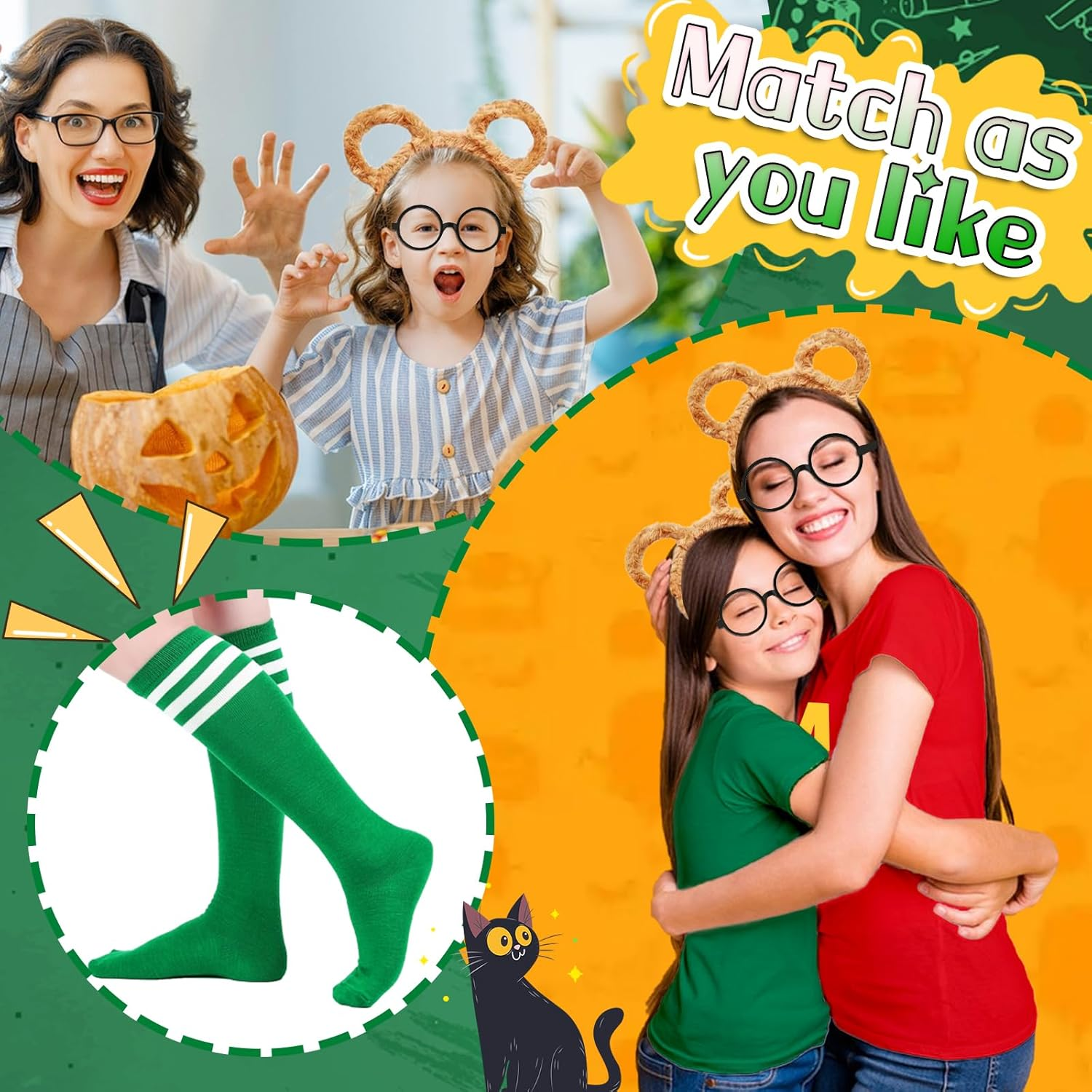 4Pcs Chipmunks Costumes Set with Chipmunk Headbands Glasses T-Shirt Soccer Socks, Chipmunks Fancy Dress Outfit Party Animal Cosplay for Adults Teens World Book Day Halloween Party Dress Up image number 6