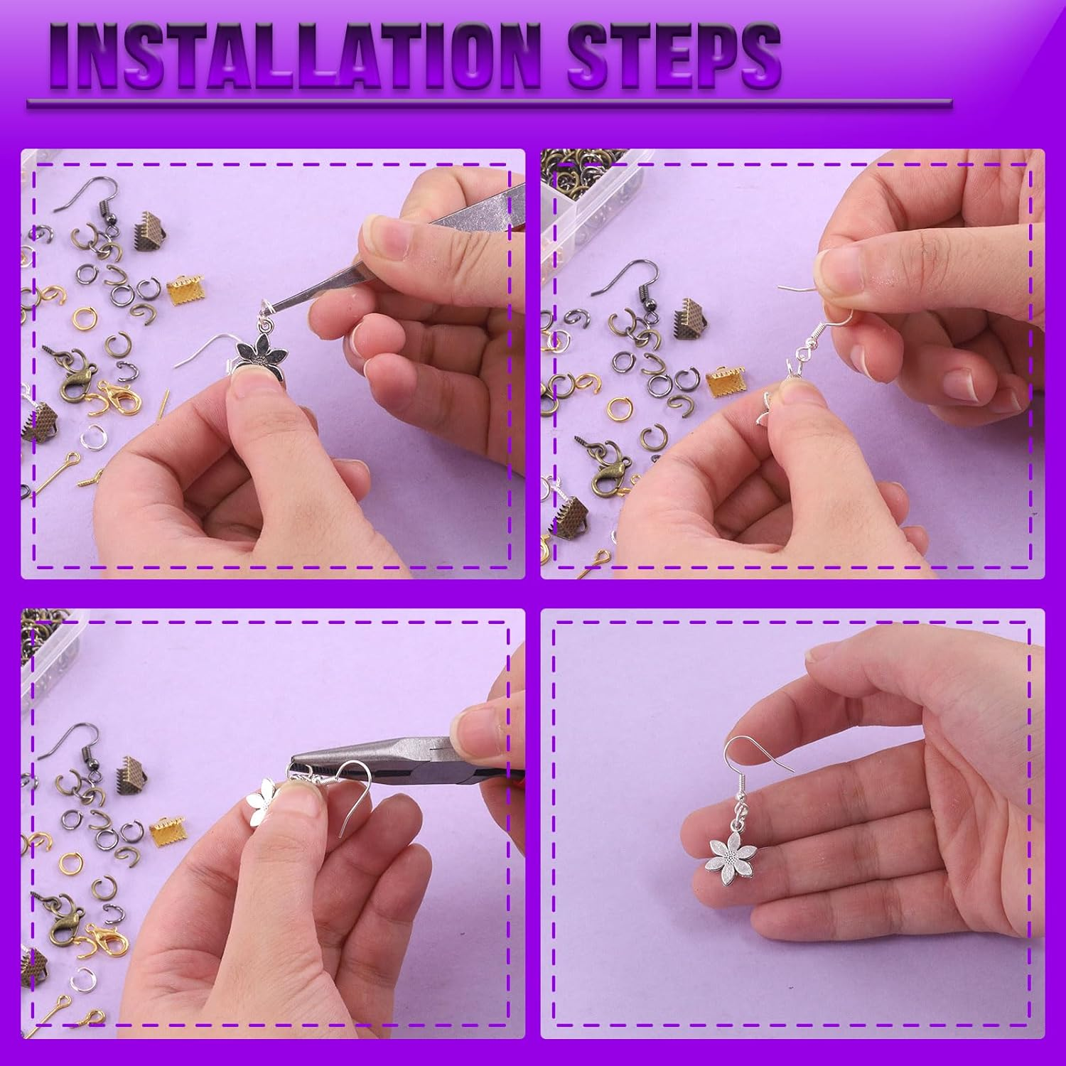 Swpeet 1468Pcs Jewelry Making Supplies Kit with Jewelry Making Tools, 2 Colors Jewelry Wires and Jewelry Pliers, 40 Styles Jewelry Findings, with Plastic Caliper, Thimble Ring, Awl Tweezers Scissors