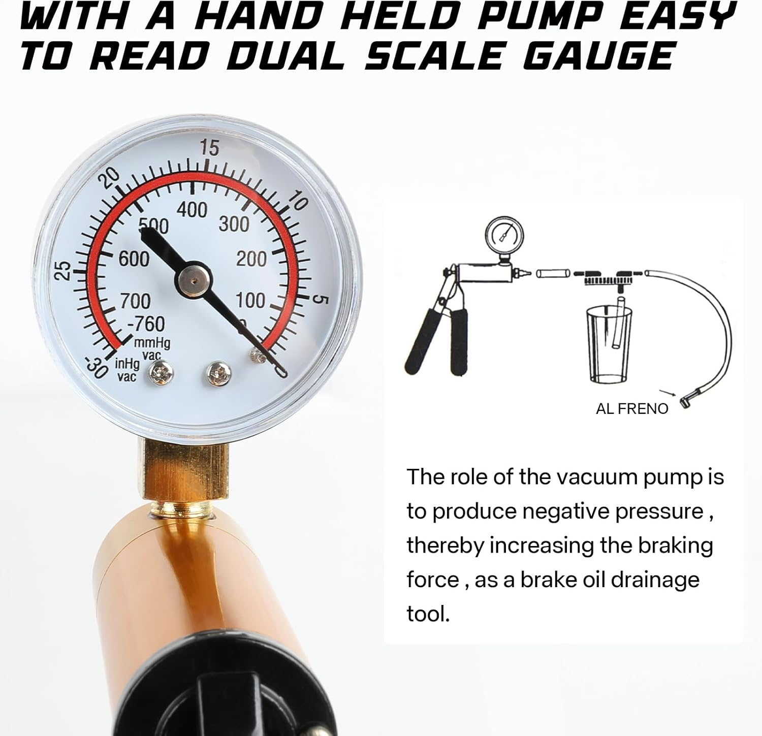 Brake Bleeder Kit,Multifunction Brake Bleeder Vacuum Pump Kit for Both Brake Bleeding and Automotive Diagnose Vacuum Brake Bleeder Pump with Pressure Gauge image number 6