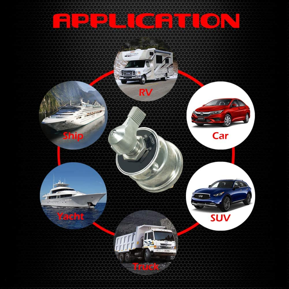 Ampper 12-24 V Master Battery Disconnect Switch, Battery Power Cut Isolator Killer for Car, Vehicle, RV and Boat (200 A, On/Off) image number 5