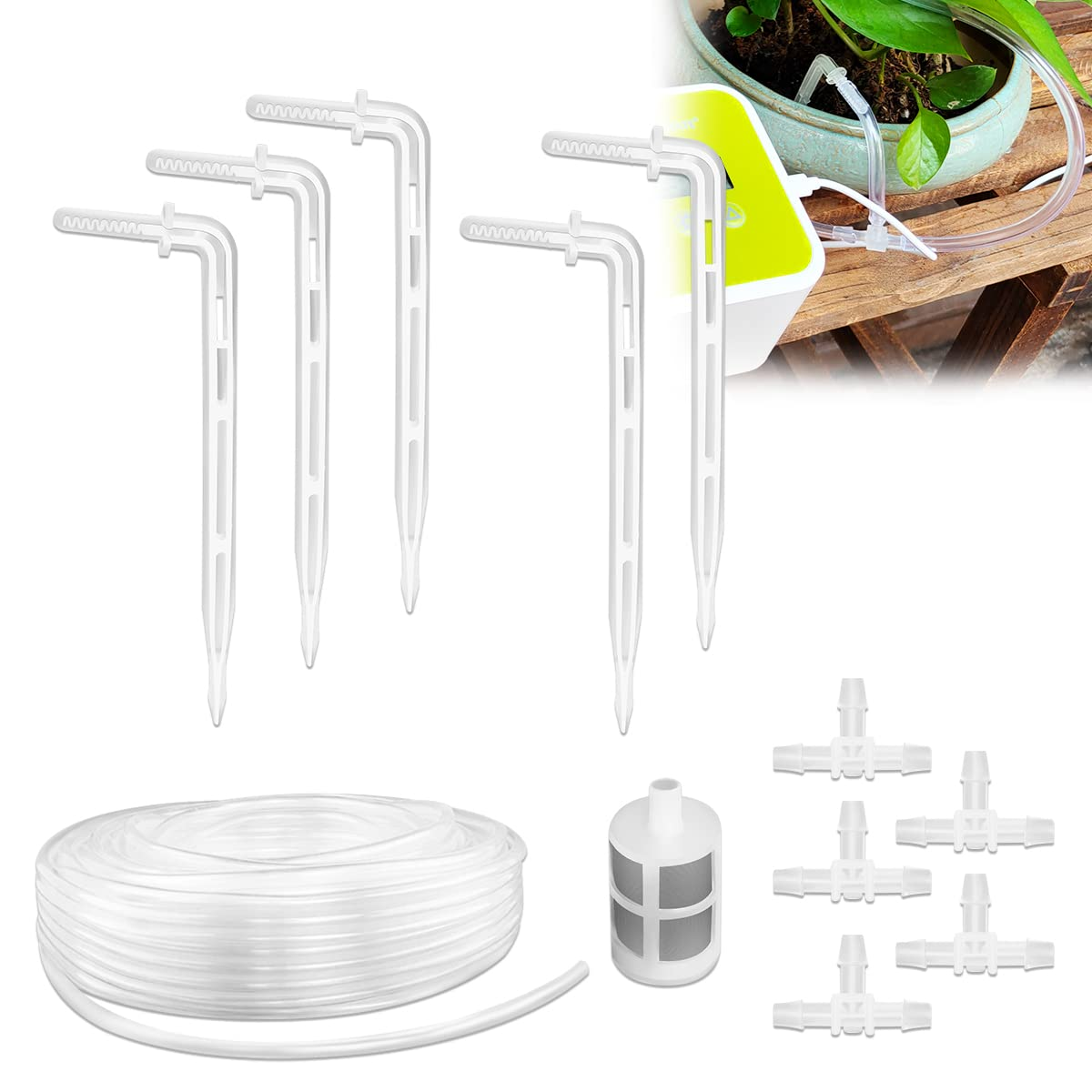 UCINNOVATE Drip Irrigation Tubing Kit, Including 5M 1/4 INCH Tubing, Irrigation Drippers, Tube Connectors, Fitler for Automatic Self Watering Equipment System image number 3