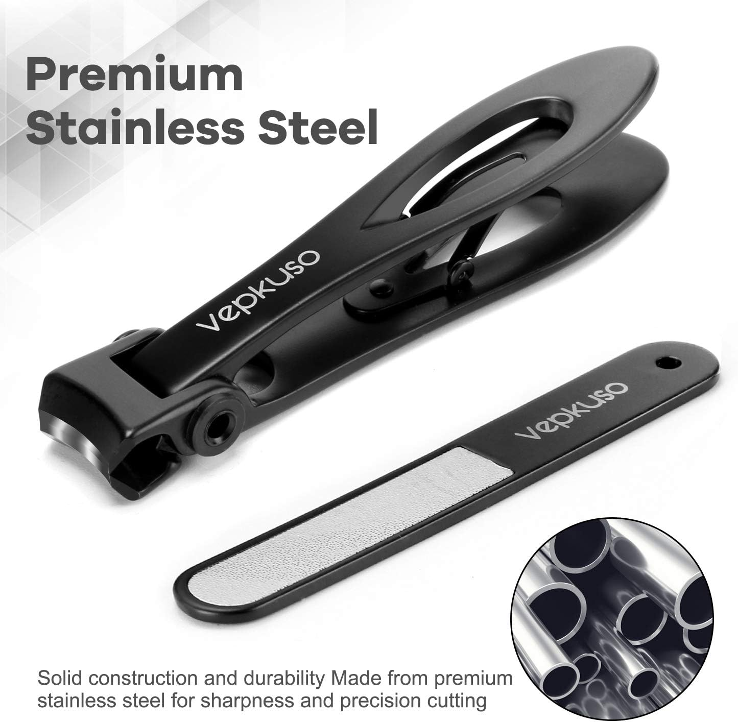 Nail Clippers for Thick Nails -Stainless Steel Heavy Duty, Wide Mouth Professional Fingernail and Toenail Clippers Set for Men, Women & Seniors,Black image number 1