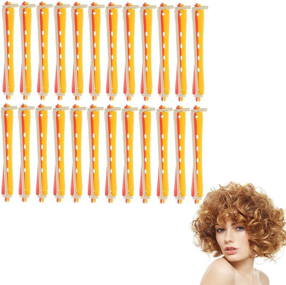 24-Piece Hair Perm Rods with Rubber Bands, Hair Styling Natural Hair Curler,Curly Hair Tools,Hollow Roll Hair Rollers for Short Hair, Professional Salon Perm Tools for Men and Women
