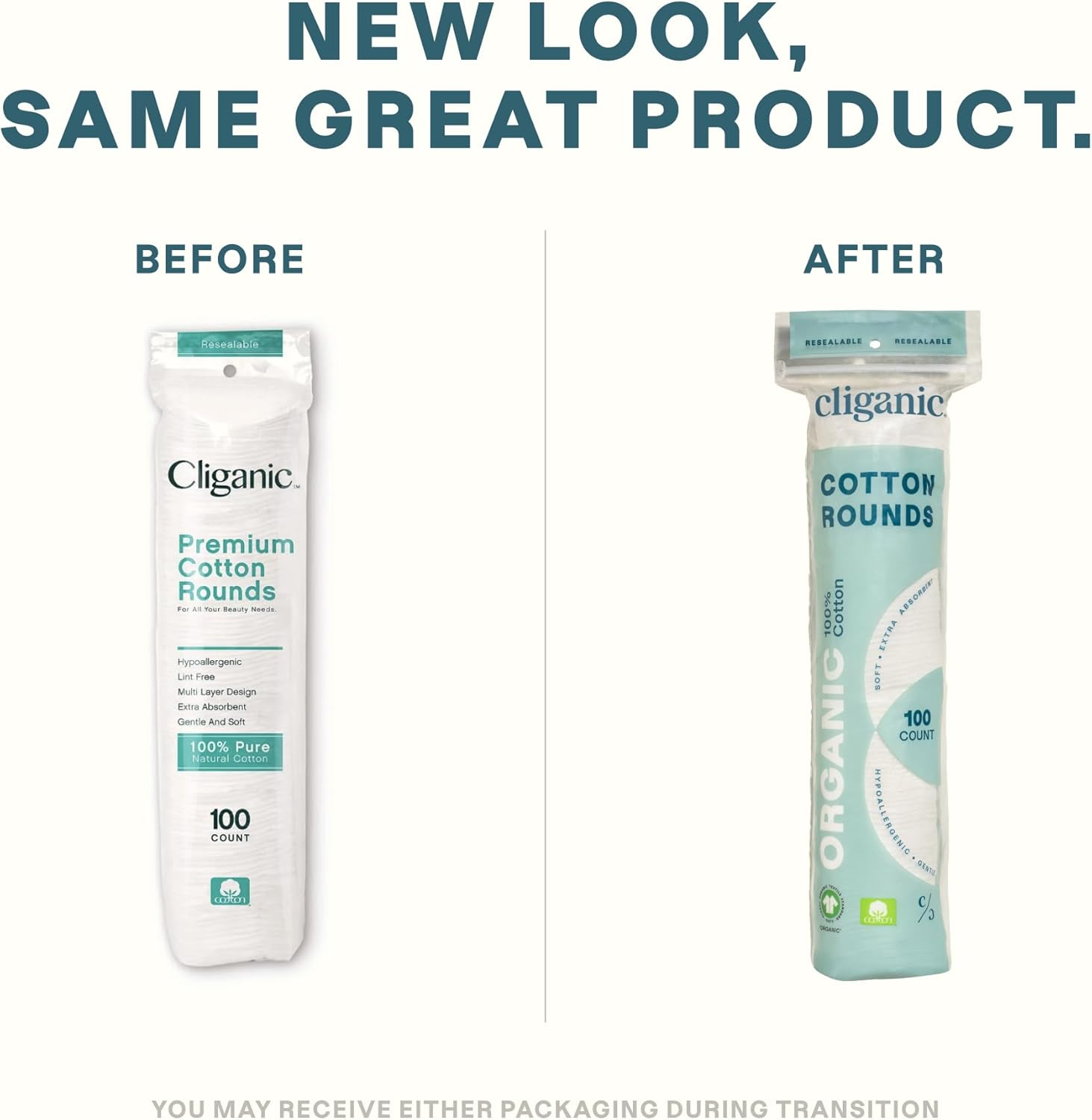 Cliganic Organic Cotton Rounds (300 Count) Makeup Remover Pads, Hypoallergenic, Lint-Free | 100% Pure Cotton (Packaging May Vary) image number 1