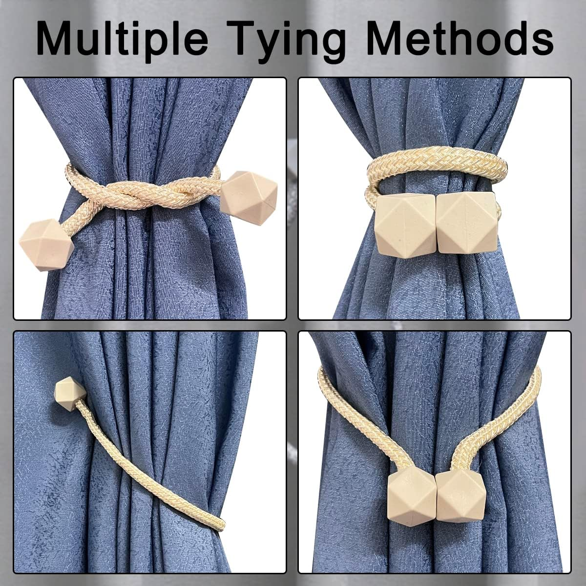 Yatinkim Magnetic Curtain Tiebacks 4 Pack Curtain Tie Back for Curtains Beige Curtains Holdbacks Holder Attachment for Draperies Magnetic Shower Drape Clips Home Decor Indoor - Beige image number 6