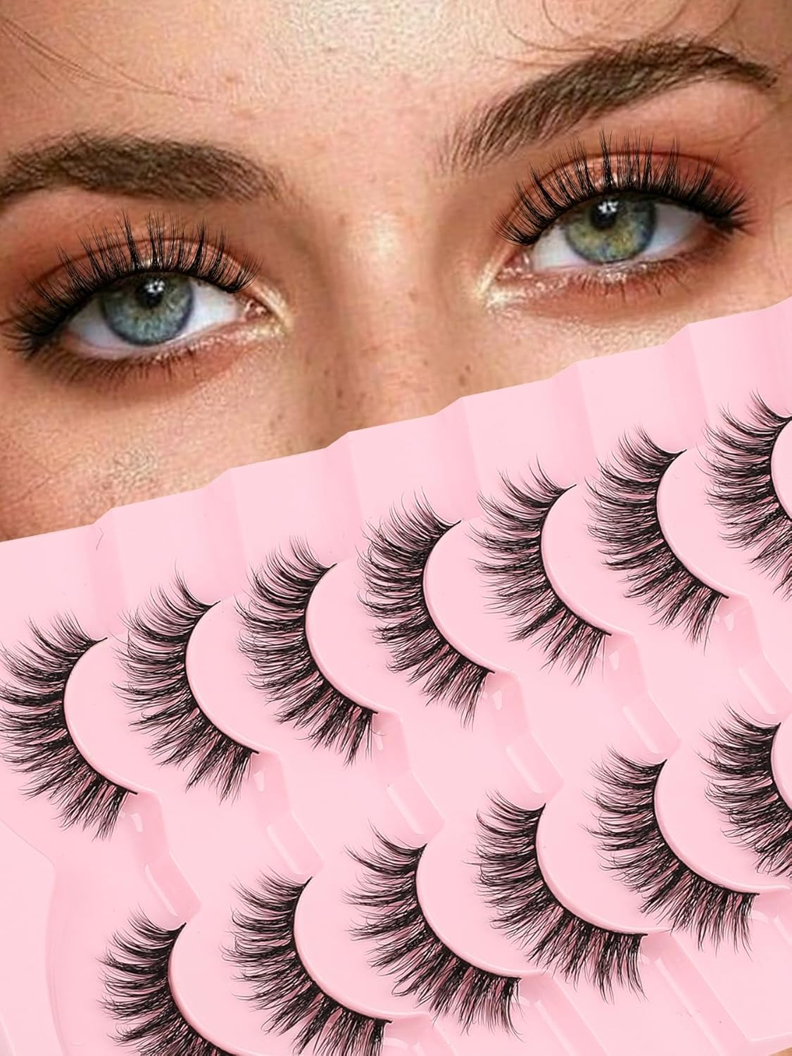 Eyelashes, Cat Eye Lashes, 15 Mm False Eyelashes, 3D Volume Fake Lashes, Natural Eyelashes, Thin Band, Wispy Eyelashes, Eyelash Extensions, C Curl Eyelashes, Siligli False Lashes Pack, 7 Pairs image number 2