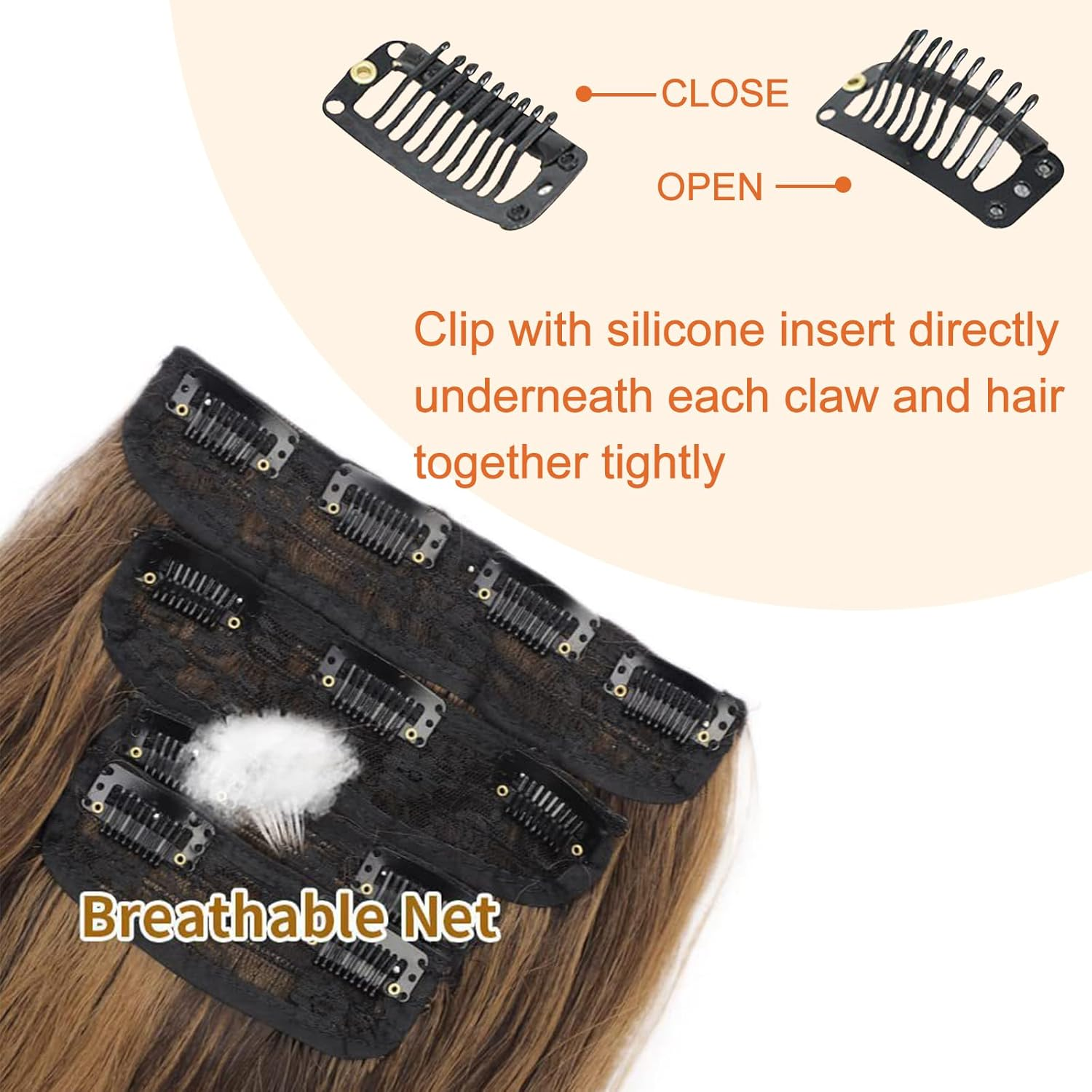DKDDSSS Clip-In Extensions, 4 Pieces Brown Hair Extensions, Clip-In Hair Extensions, 55 Cm, Synthetic Hairpiece, Hair Extensions with Clips, for Women and Girls