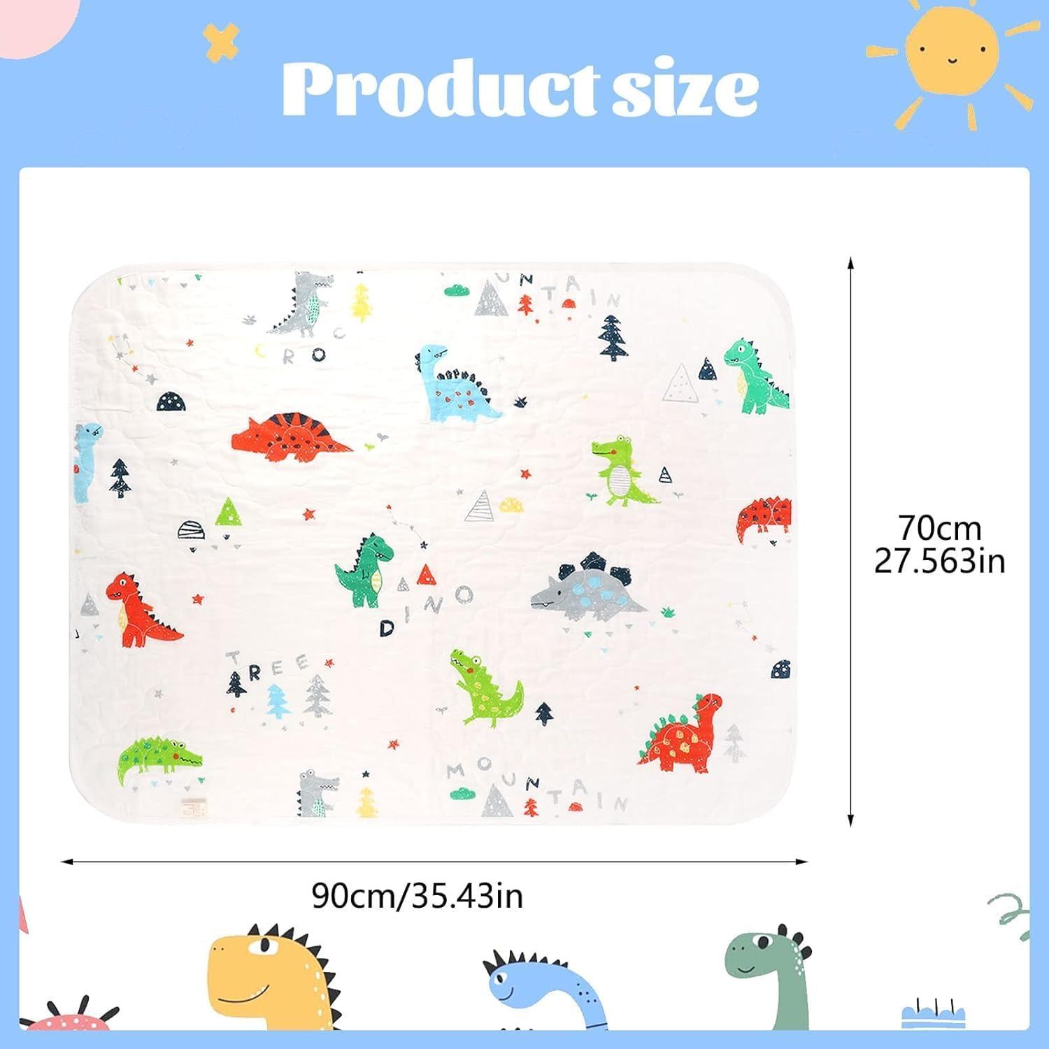 ZONEY 70 Cm * 90 Cm Potty Training Bed Pads, 5 Layers Material Waterproof Bed Wetting Mattress Protector, Bed Protector for Kids, Toddler Bed Wetting Sheets Mats Washable Fits Children (Dinosuar, S) image number 4