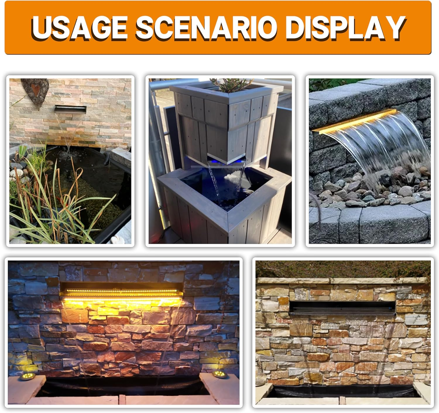 Pond Waterfall Blade Kit, 30Cm Stainless Steel Pool Fountain with Accessories, Width 20Cm Spillway Water Feature Waterfall Cascade for Garden Patio Pond Decoration image number 1