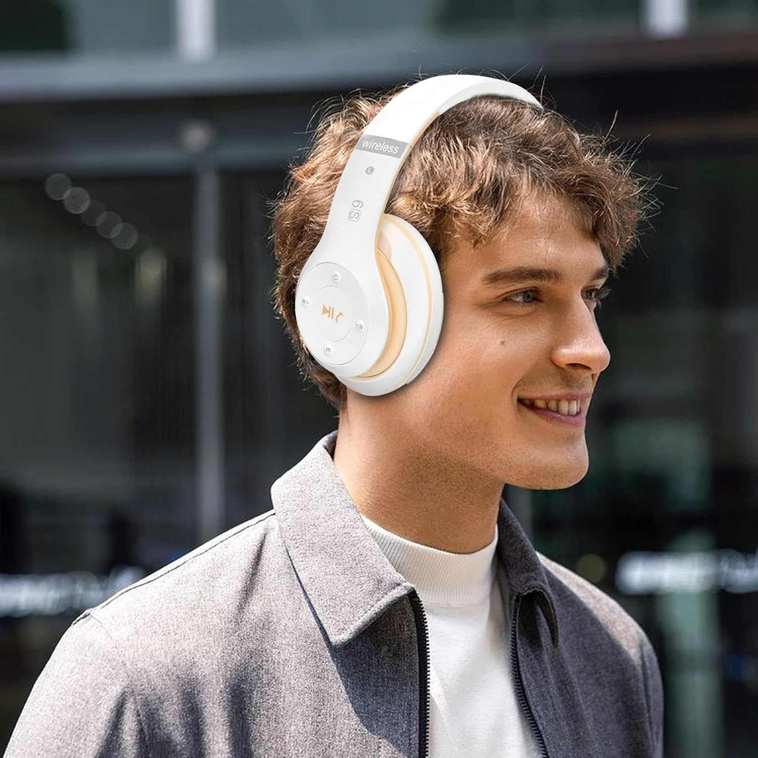 Rronnoy over Ear Headphones - Wireless Noise Cancelling - over Ear Wireless Headsets - Long Playtime for Home, Office, School, Vacation, Study, Work, Fitness, Conference, Sports - Platinum image number 4