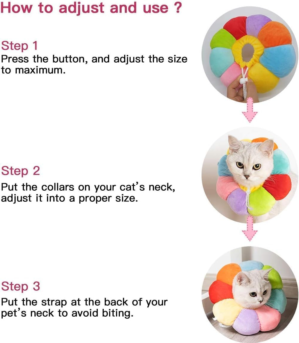 Weyeena Cat Small Dog Recovery Collar, Cute Neck Cone after Surgery, Adjustable Pet E Wound Healing Protective Surgery Elizabethan Collars for (Multicolour, M)