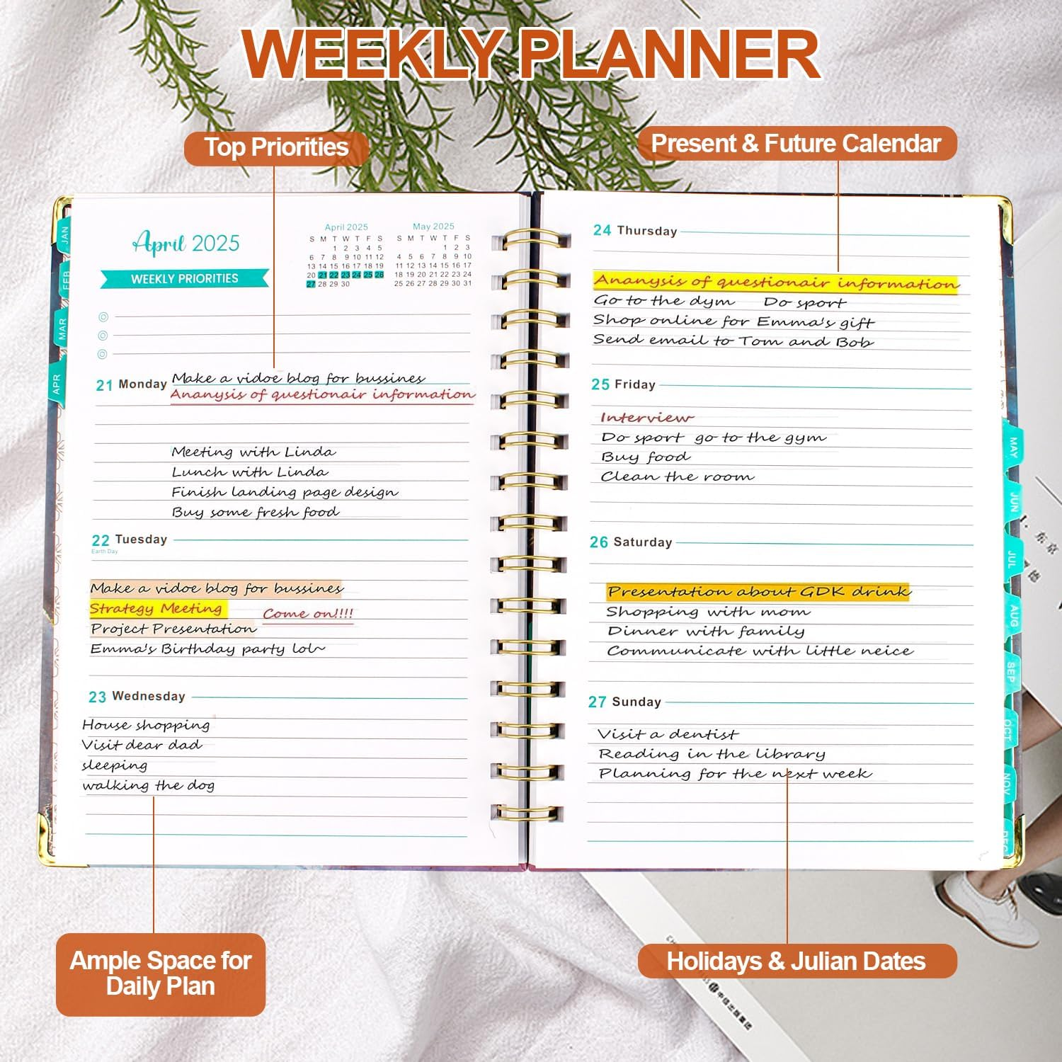 COZY CORE 2025 Planner with Stickers,12-Month Daily Weekly Panner Monthly Organizer, JAN-DEC 2025, 8.4" X 6", Spiral Notebook with Stickers, Elastic Closure, Inner Pocket image number 1