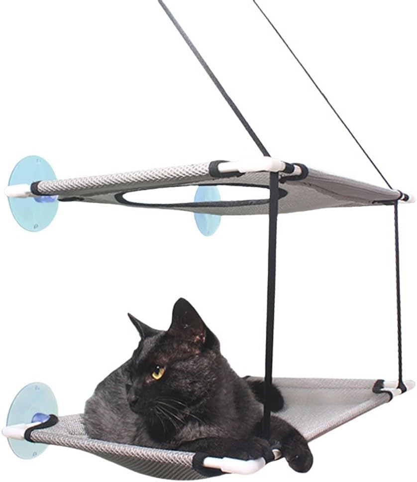 HYAVIA Double-Layer Cat Window Hammock Bed Suction Cup Mounted Cat Seat for Indoor Cats Sturdy Space-Saving Pet Resting Perch with Breathable Mesh Grey image number 6
