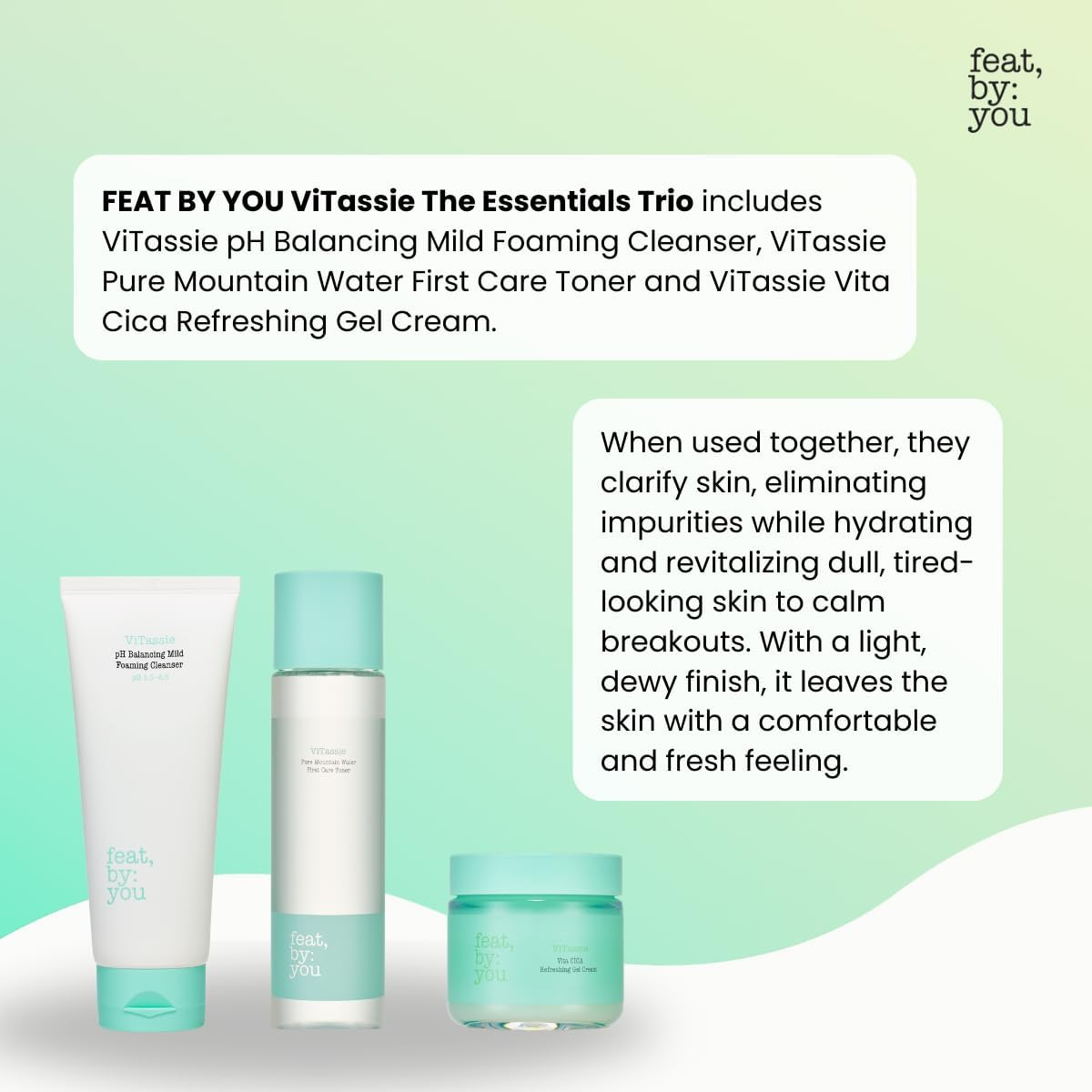 Vitassie the Essentials Trio, Daily Skincare Essentials, Soothing Hydrating and Cooling Finish, Revitalizes and Brightens Dull Skin, Foaming Cleanser, Refreshing Toner, Gel Cream image number 6