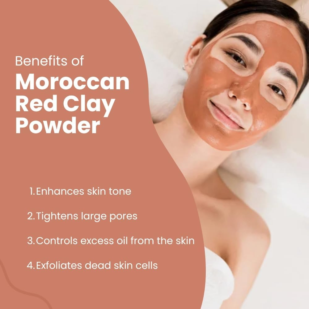 Moroccan Red Clay Mask Powder - Moroccan Lava Clay for Face Masks Powder, Body Wrap, Hair Mask, Soap Making, Spa Treatment - Facial & Body Clay for Men & Women image number 4