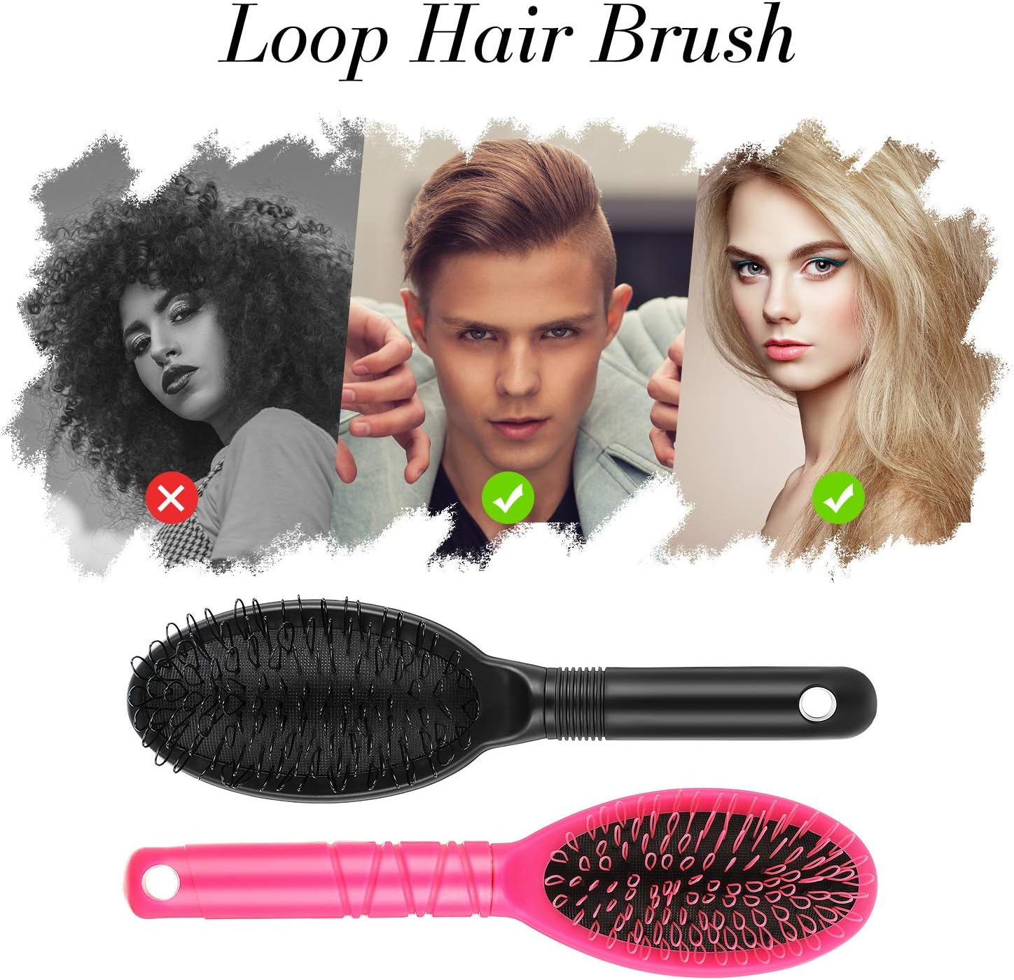 2 Pieces Loop Wig Brush Hair Extension Brush Hair Pieces Toupees Weaves Brush for Brushing Styling Detangling Natural and Synthetic Hair Wig Brush Set image number 4