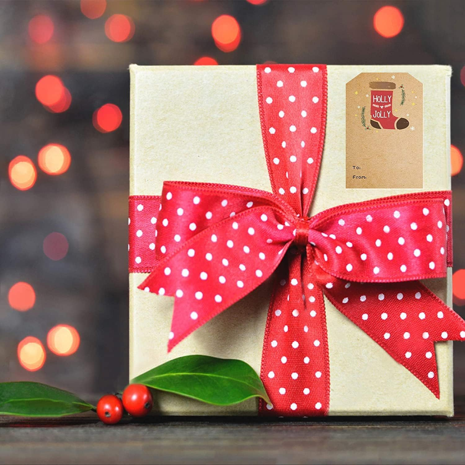 300Pcs Christmas Stickers,2 * 3 Inch Adhesive Kraft Labels Self Adhesive Gift Tags,Writable Christmas Stickers Label Tags for Gift Wrapping,Decoration,Greeting Cards image number 5