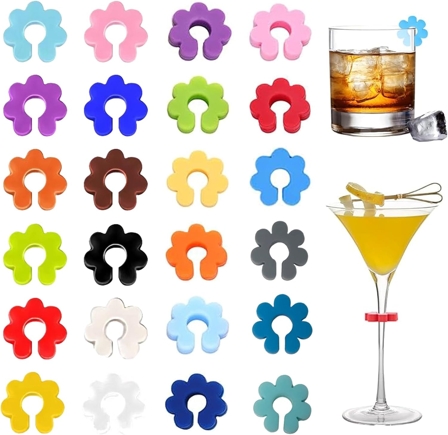 Upgraded Wine Glass Charms Markers - 24Pcs Silicone Drink Markers Glass Identifiers for Wine Glass, Plum Blossom Beer Glass Cup Label Tags for Bar Party Cocktail Champagne Martinis Flutes Glasses image number 5