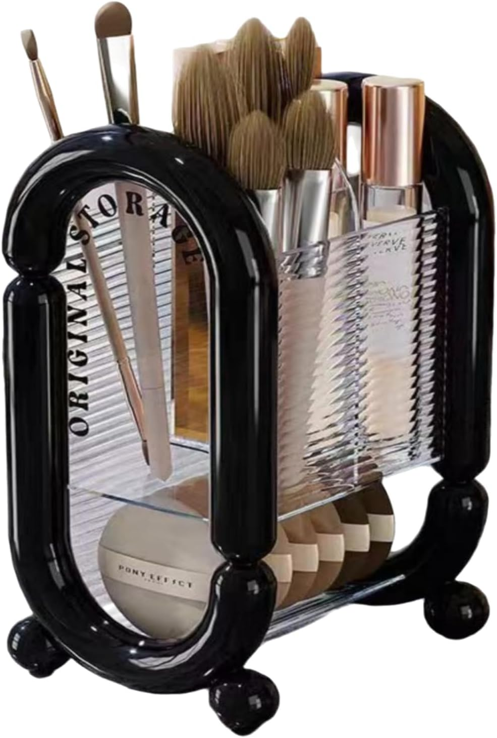 Cozioz Makeup Organizer Brush Holder &ndash; Large Capacity Cosmetics Storage Box for Vanity, Desktop, and Bathroom Countertop &ndash; Makeup Brushes Container (Black) image number 1