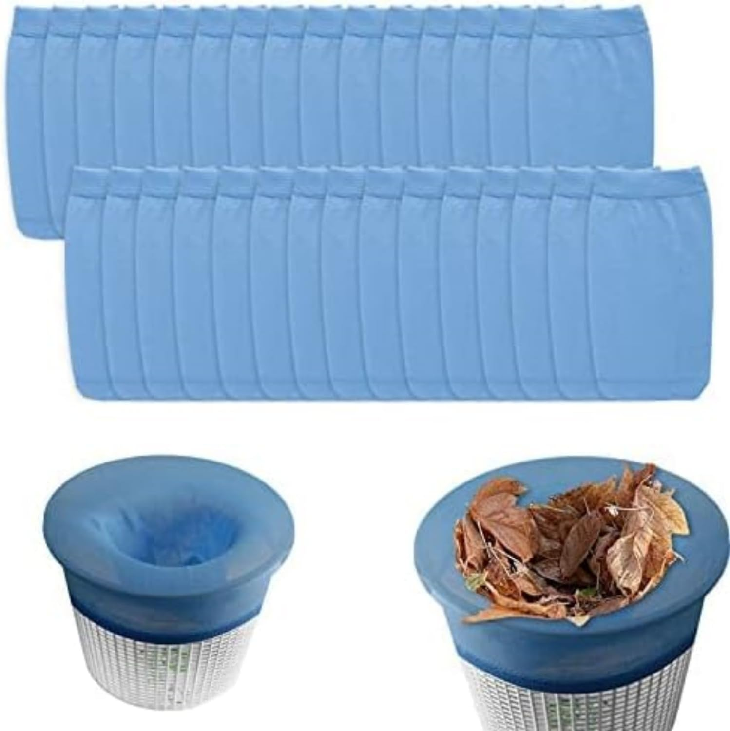 MEZOKUCEL 30 Pcs Reusable Pool Skimmer Socks - Ultra Fine Mesh Filter Socks for Cleaning Debris and Leaves, Fits Skimmer Baskets (White)